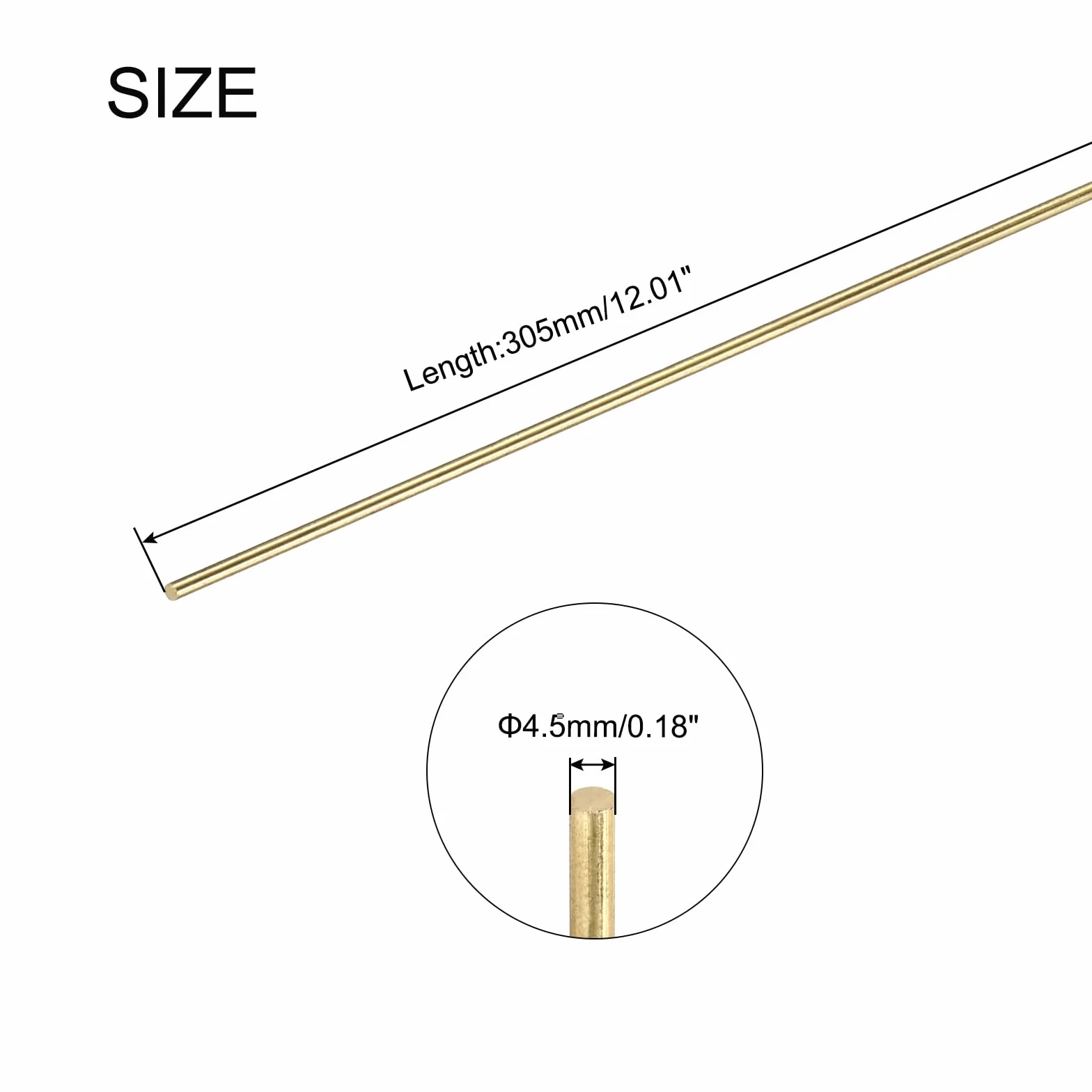 sourcing map Asta rotonda in ottone 4,5 mm x 305 mm aste in metallo solido per tornio 6 pezzi