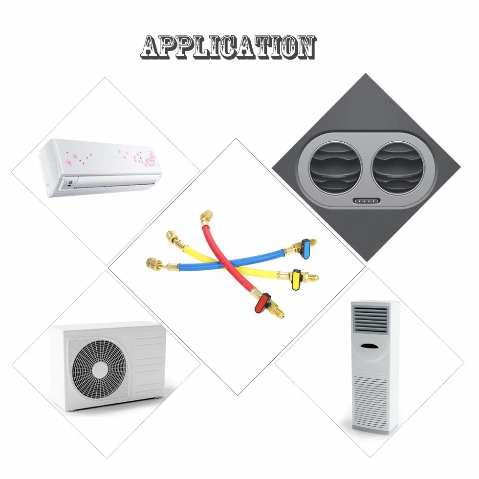 Set di 3 manometri R410A R22 R12 800 PSI Manifold Set A/C tubo di ricarica refrigerante ad alta pressione HVAC tubi di ricarica con valvola a sfera