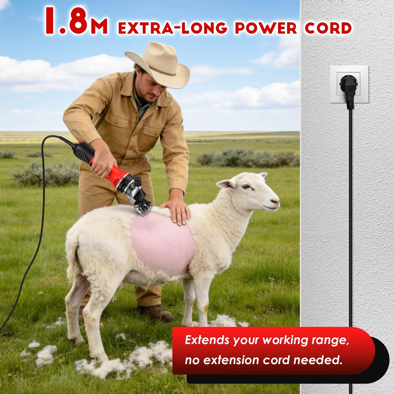 CGOLDENWALL 1000W Tosatrice per Pecore Elettrica Professionale, Motore Alte Prestazioni 3700RPM, Regolazione 6 Veli, Lama a 13 Denti per Pecore, Capre, Alpaca & Bestiame con Pelliccia Spessa (Rosso)