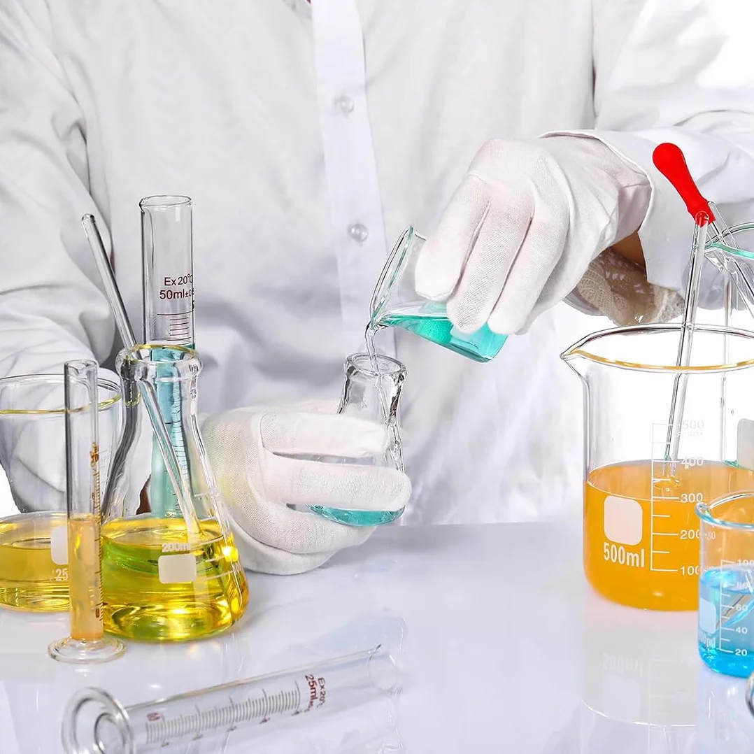 ZEEROQOLAB Zestaw Szkła Laboratoryjnego: 4 Zlewki, 3 Cylindry Miarowe, 3 Kolby Erlenmeyera z Pipetami i Mieszadłami