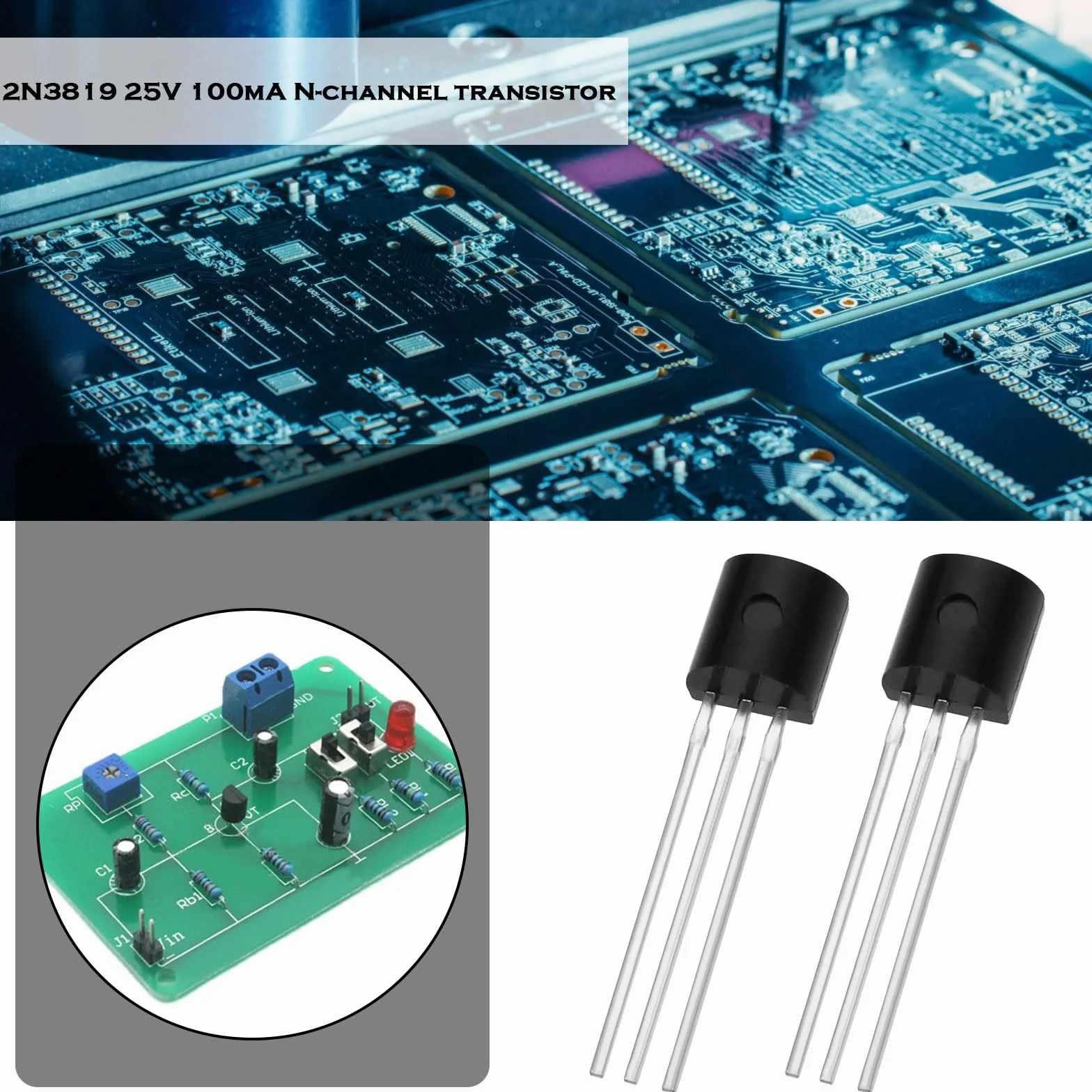 ECSiNG Transistor J-FET a canale N J-FET DC 25 V 100 mA 2N3819 J-FET Transistor TO-92 FET per applicazioni mixer apparecchiature audio basate su RF 10 pezzi