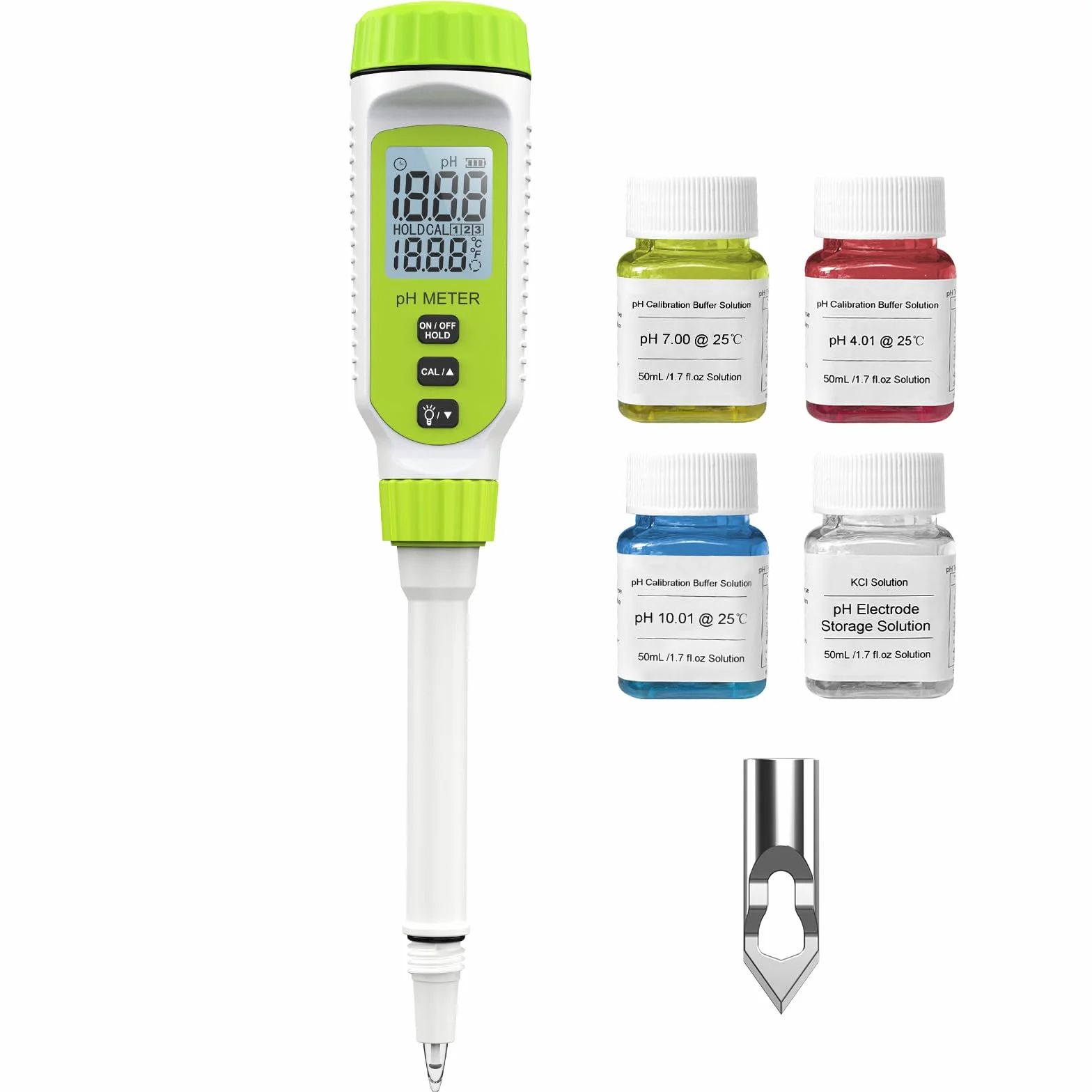 Misuratore digitale multifunzionale di pH per alimenti, kit di test di alta precisione per il terreno da giardino con display LCD ℃/℉ per piante/soluzione, acqua e alimenti (Verde)