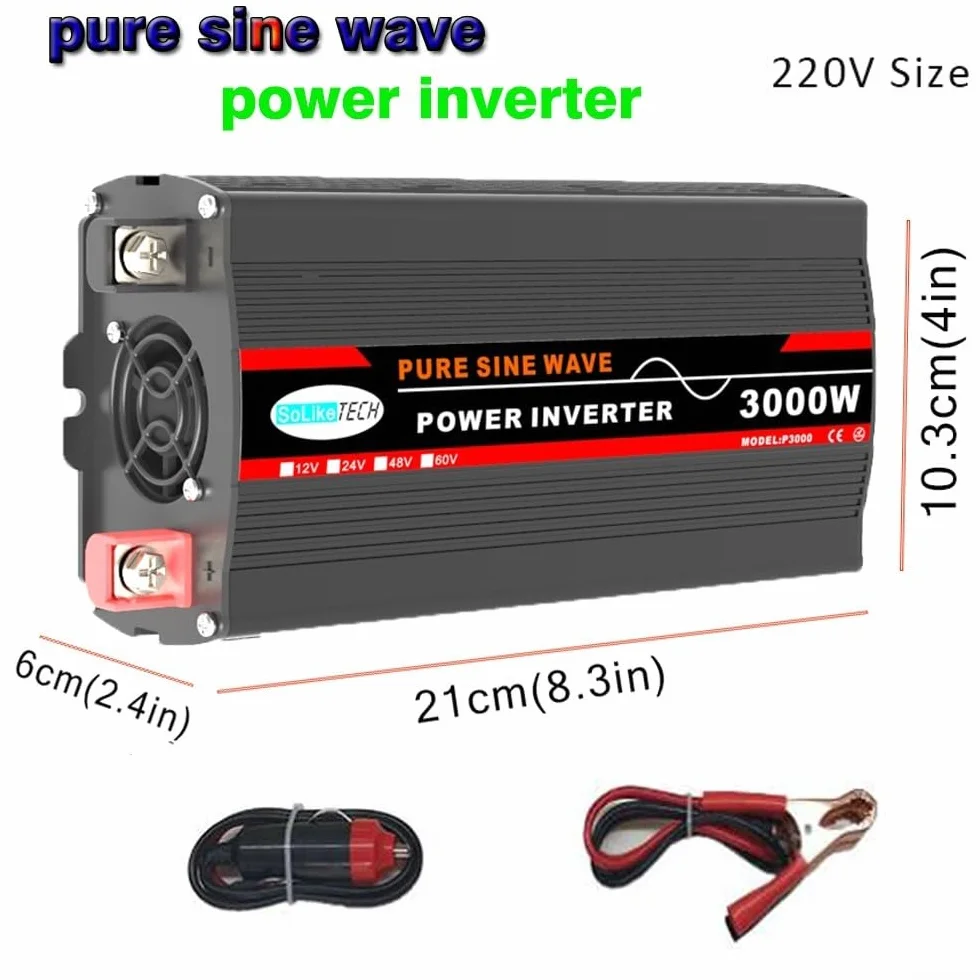 Soluzione energetica sostenibile Inverter a onda sinusoidale pura da 3000 W, ideale per avventure all'aperto (24 V 220 V)