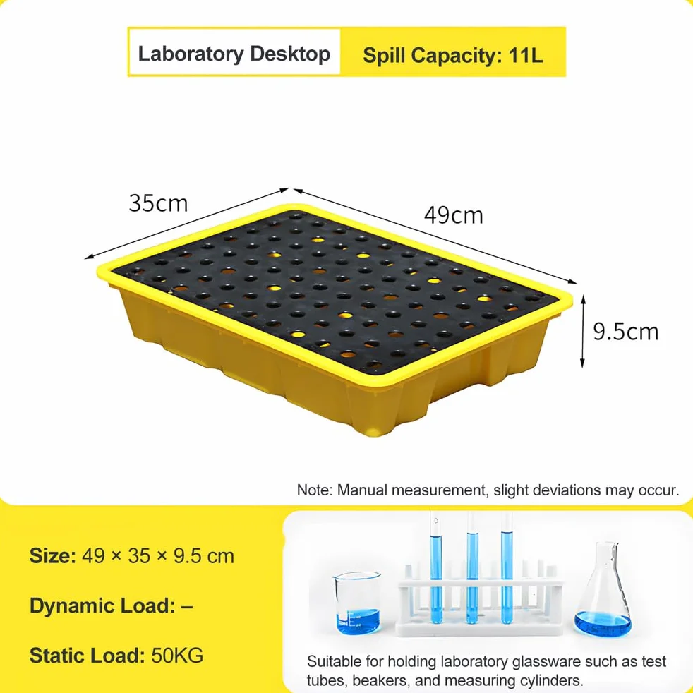 Vaschetta di Contenimento con Griglia Removibile – Resistente ai Prodotti Chimici, Facile da Pulire, Impilabile, per Laboratorio, Officina e Fusti di Olio,49 * 35 * 9.5cm