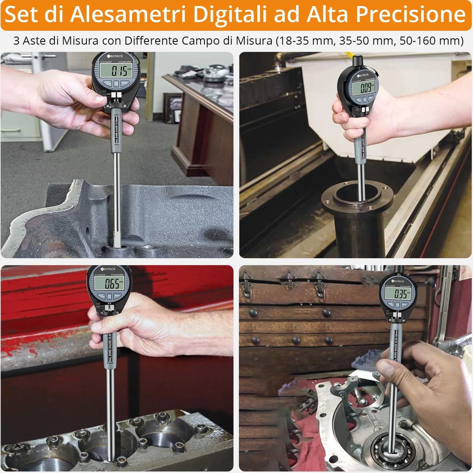 Neoteck Set di Comparatori per Alesaggio 18-160mm con Indicatore Digitale 0~12,7mm/0,5" e Custodia ABS