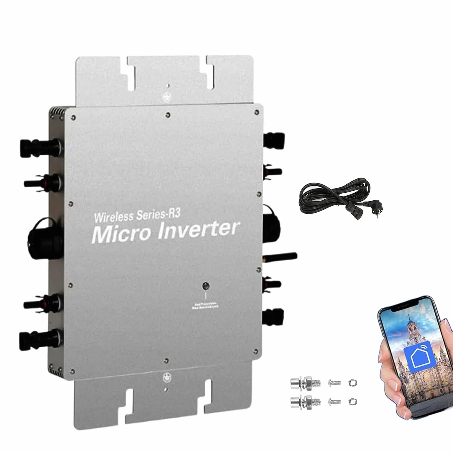 Inverter 1600w, micro inverter fotovoltaico con livello di impermeabilità IP65, inverter inverter solare con WiFi, funzione di immissione in rete, per 2 moduli solari e centrale elettrica da balcone