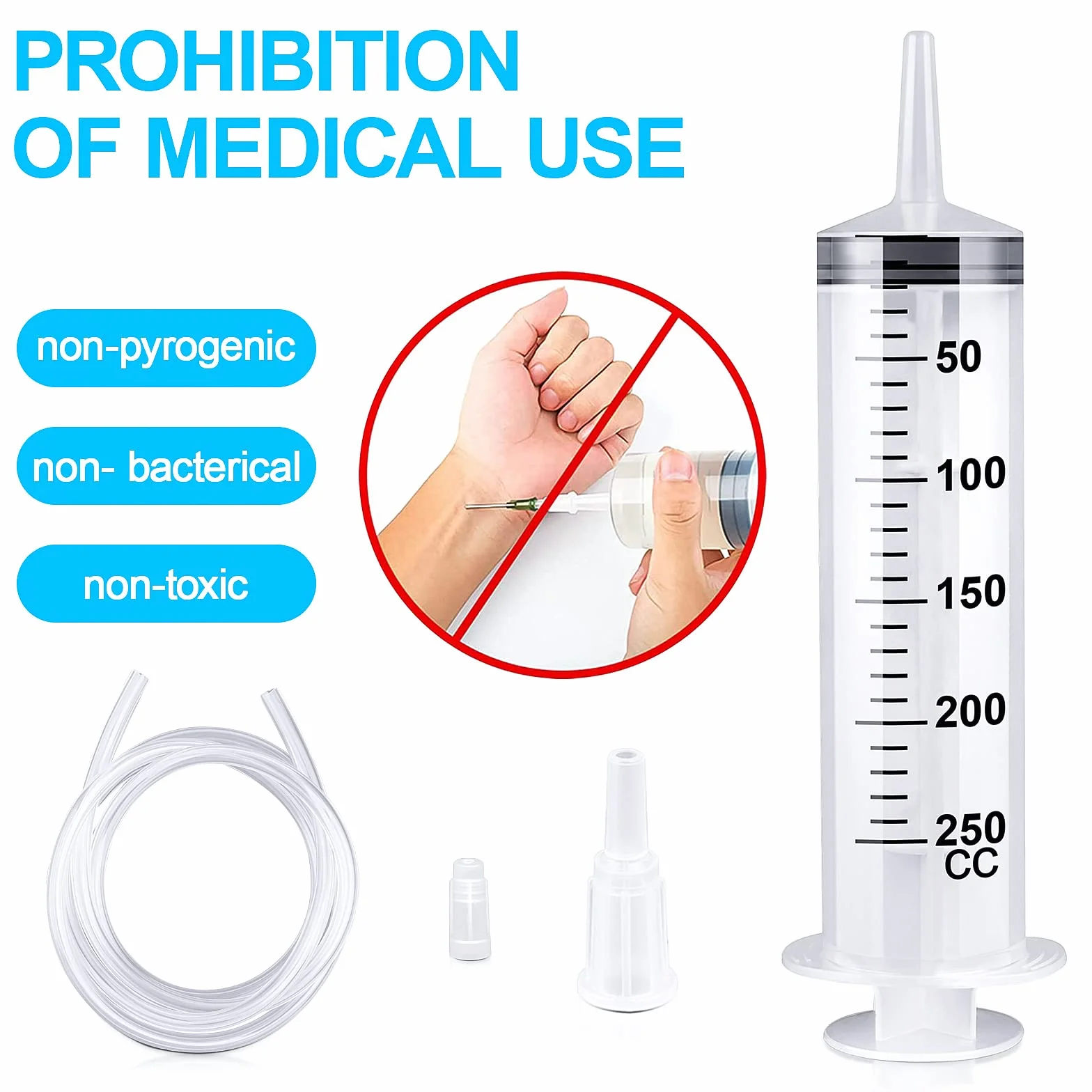 Siringa Senza Ago, 150/250/350/550 ml Siringa Gigante con Tubo, Siringa Aspira Liquidi per Oliare o Incollare, Laboratorio, Alimentazione per Animali Domestici, Industria, Giardinaggio, ecc. (250ml)