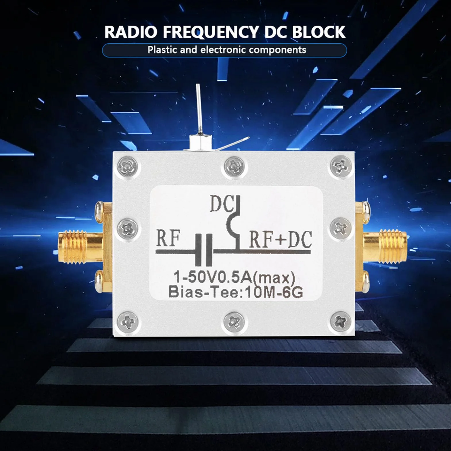 bias tee + Bias Tee 10MHz-6GHz Banda larga ad alta frequenza Microonde Bias coassiale 1 pezzo 10MHz-6GHz
