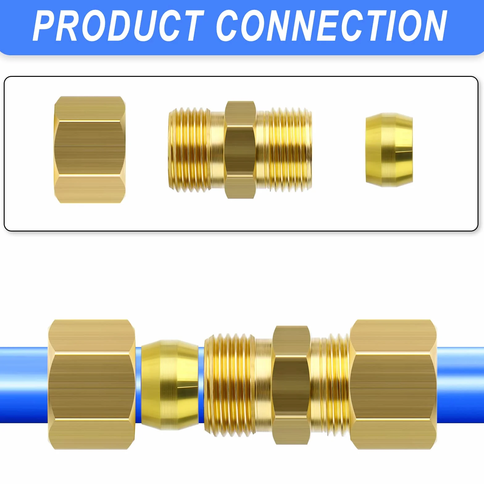 Raccordi a Compressione in Ottone 10 mm OD Femmina Connettore Diritto 5 Pezzi