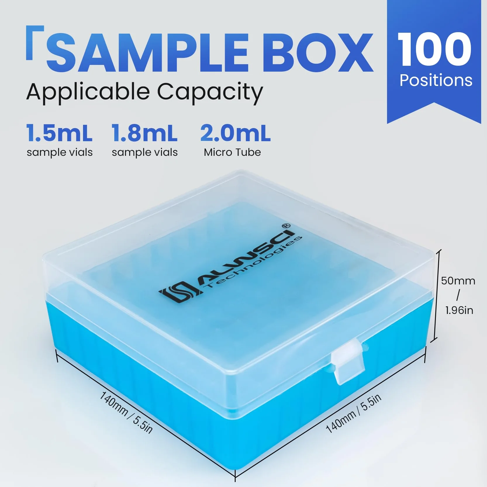 ALWSCI Contenitore per Microprovette 100 Pozzetti, Rack in Polipropilene con Chiusura a Chiave per Provette 1,5/1,8/2mL, Blu