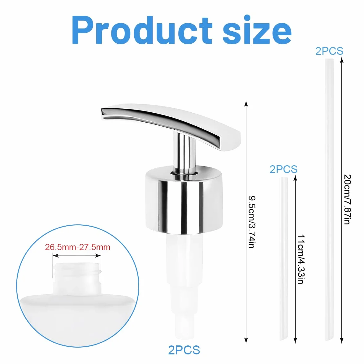 2 Pcs Pompa Dispenser di Sapone, Pompa di Ricambio 28 mm, Erogatore Sapone Liquido con Tubo Flessibile per Bagno Shampoo Doccia Gel