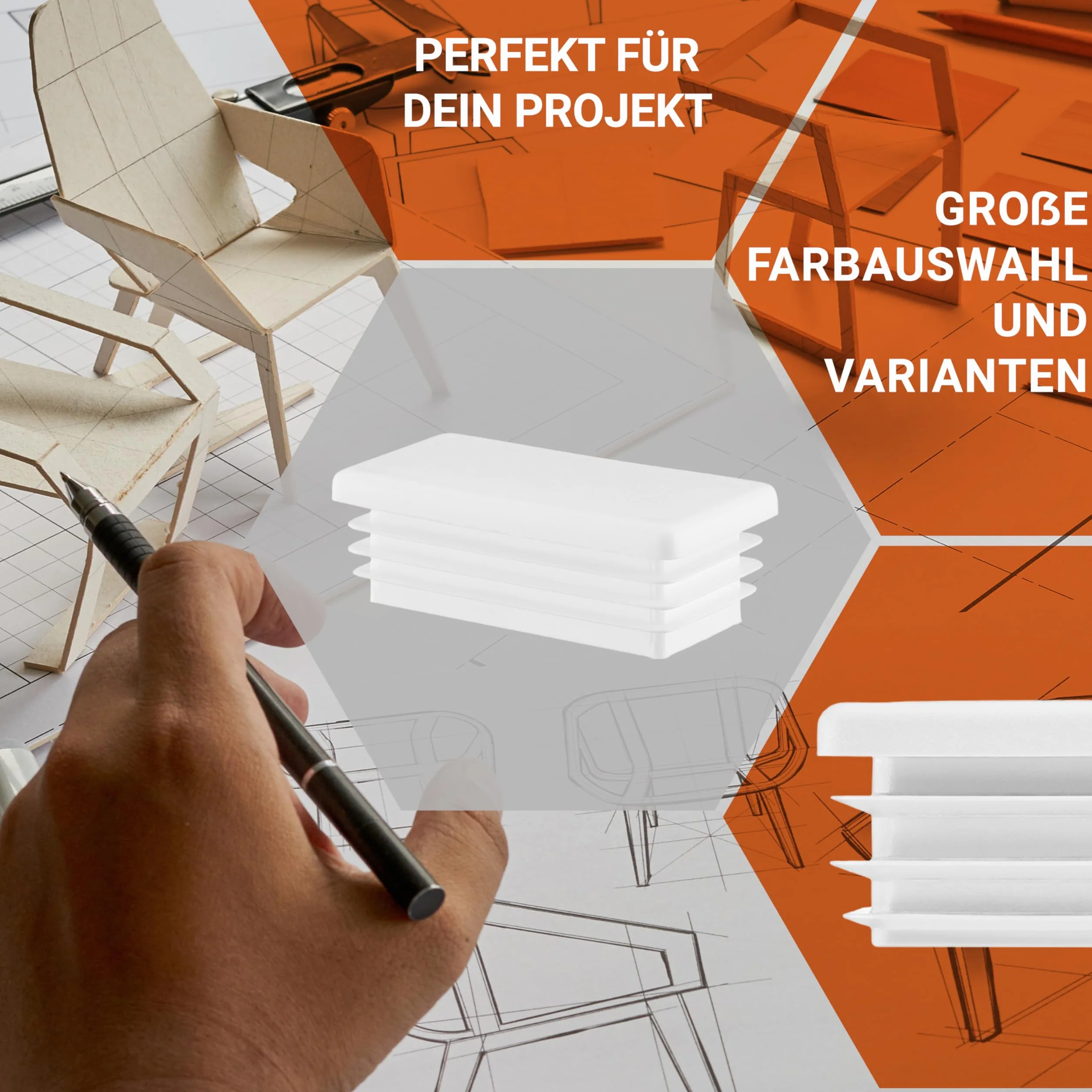 Tappi a Lamelle Rettangolari 40x15 mm Plastica Bianco - Tappo per Tubo per Mobili in Ferro - Set 8 Pezzi 4x1,5 cm
