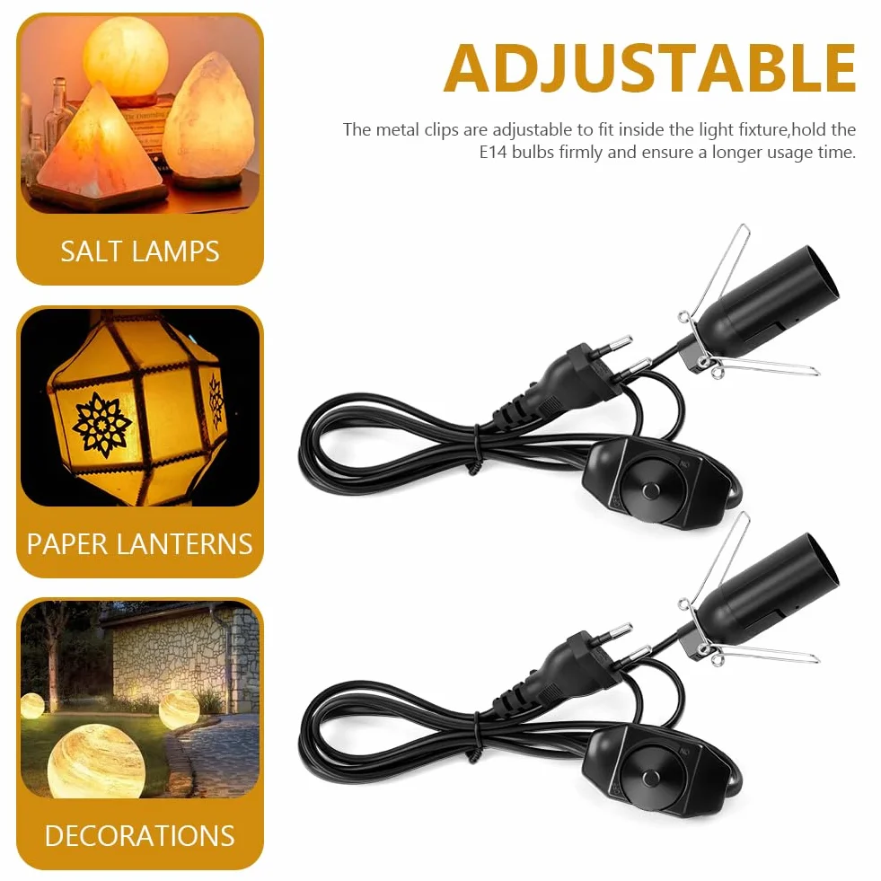 URAQT Cavo con lampadina per Lampada di sale, 2 Pezzi 1,5 m Cavo per Lampada di Sale Nero, con Lampadas Presa UE e Interruttore,per E14-15w Portalampada cavo per Soffitto,Sospensione e Altre Lampade