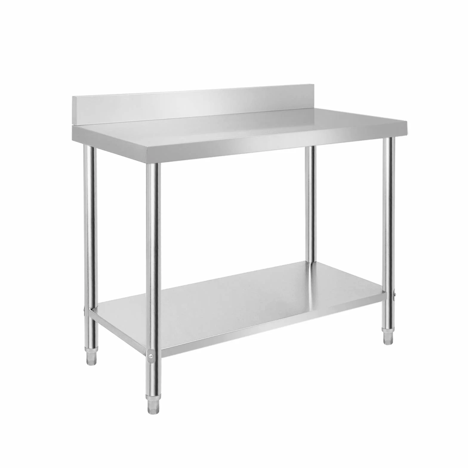 Tavolo da lavoro in acciaio inox con gambe regolabili, tavolo di preparazione, mobile da cucina per ristorante, bar, colore: argento, 100 x 60 x 85 cm