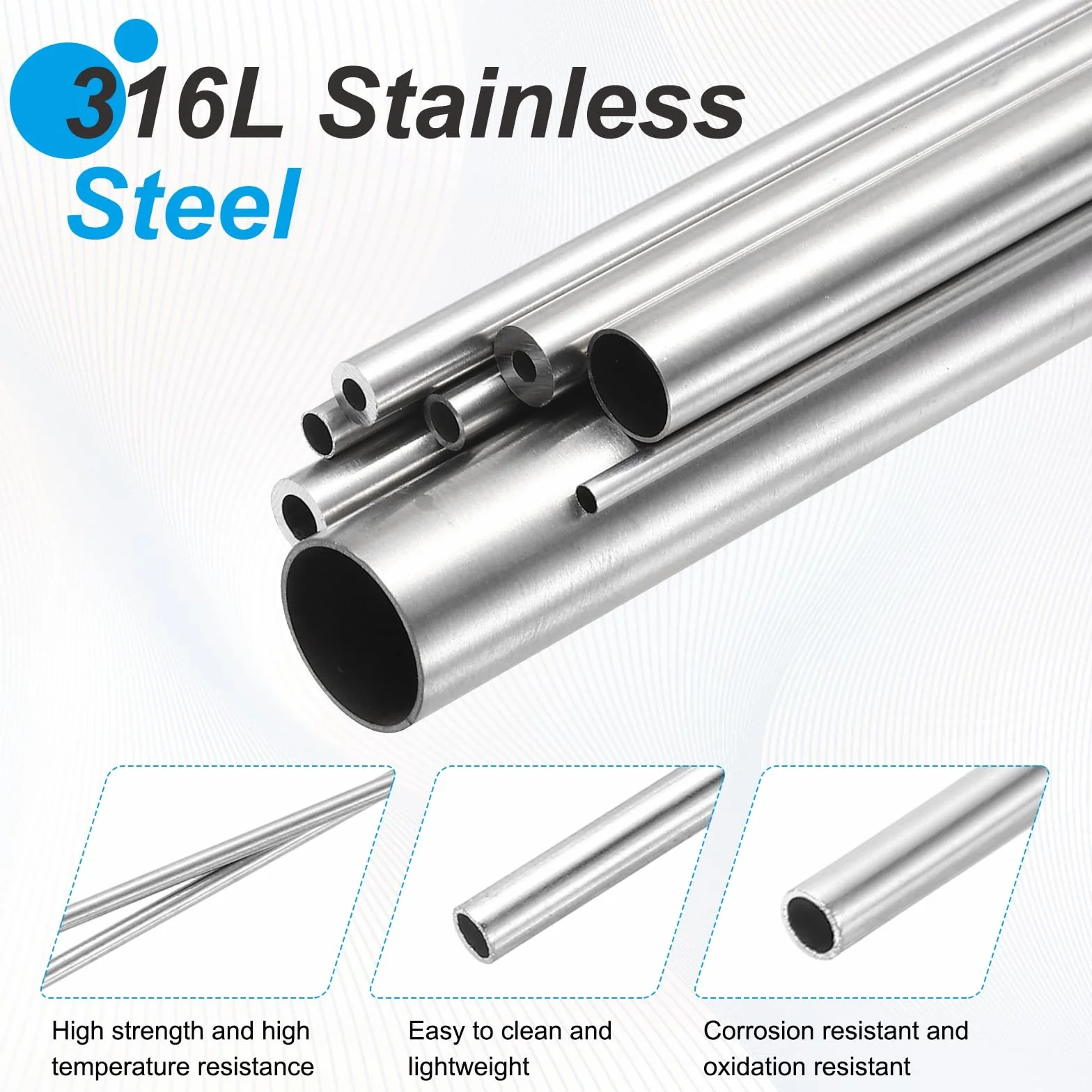 sourcing map Tubo capillare in acciaio inossidabile 316L, diametro esterno 1,8 mm x 0,2 mm, spessore della parete 305 mm, lunghezza 305 mm, tubo metallico dritto senza cuciture, per costruzione