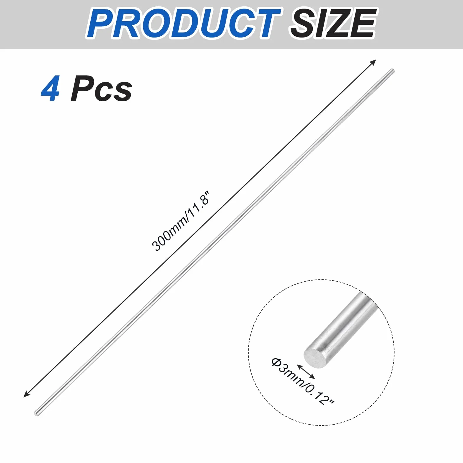 QUARKZMAN 4Pcs 316 Acciaio Inossidabile Asta Rotonda 1/8" x 11.8" 3mm x 300mm Barre Metallo Solido Resistente Alla Corrosione