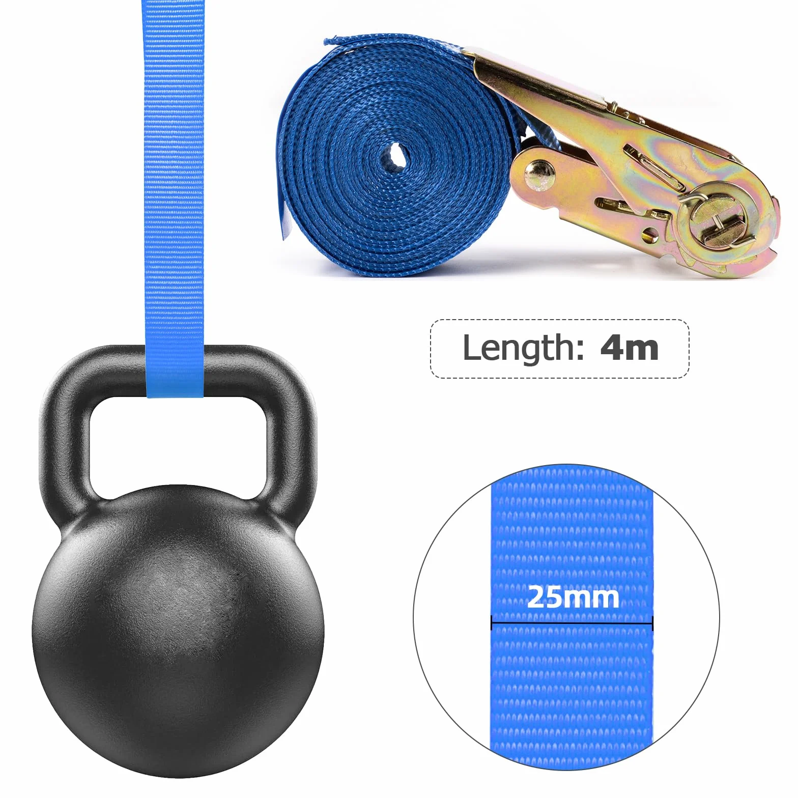 Carehabi Cinghia di fissaggi 4M,Set da 2 Pezzi,Lunghezza Fino a 800 kg,Cinghie di serraggio Per il trasporto di materiali,motocicli,biciclette,rimozioni,pacchi bagagli,camping(Blu)