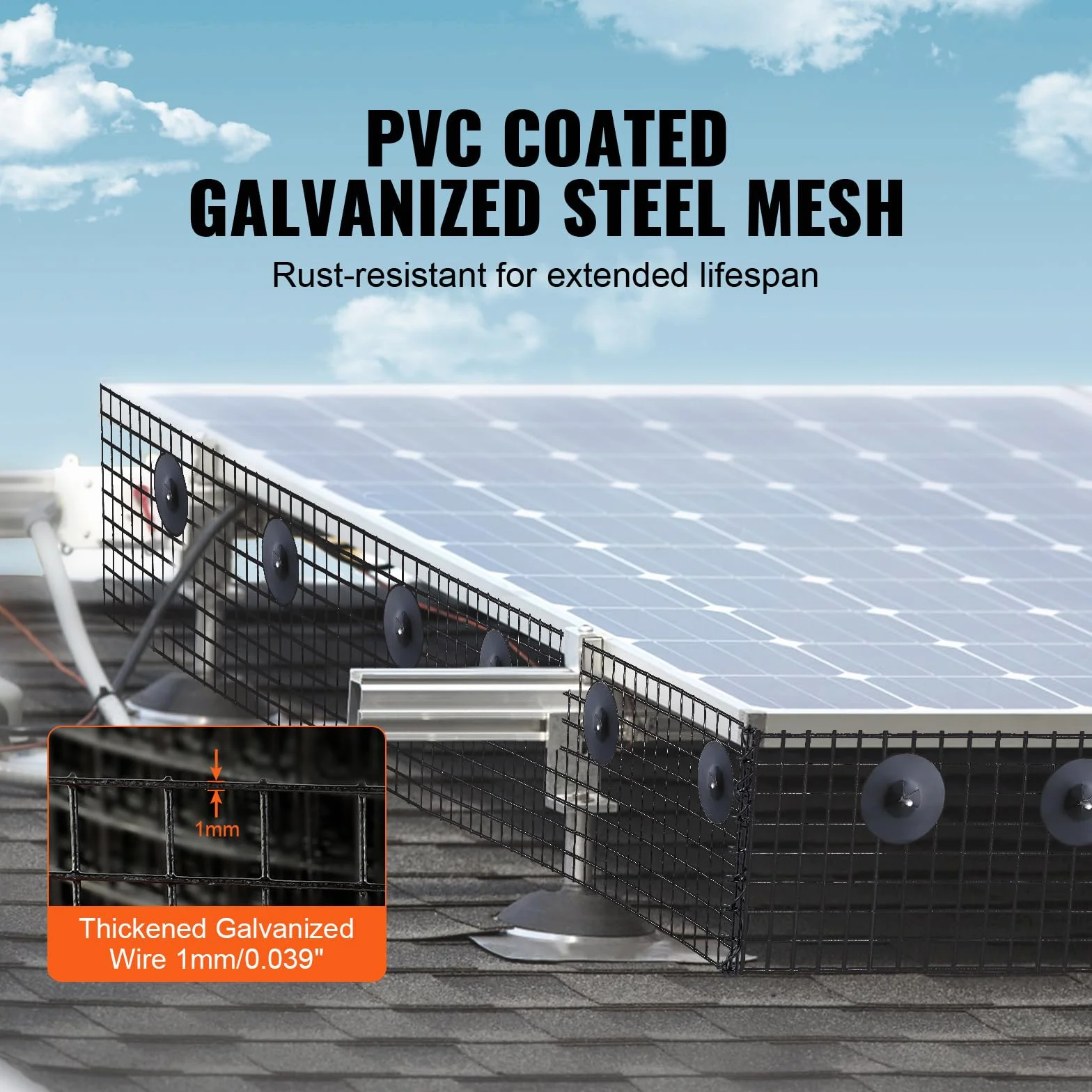 VEVOR Rotolo Griglia Protezione Pannello Solare 20,3 cm x 30,5 m Kit Rete Anti-Uccelli PVC Antiruggine 12,7 mm
