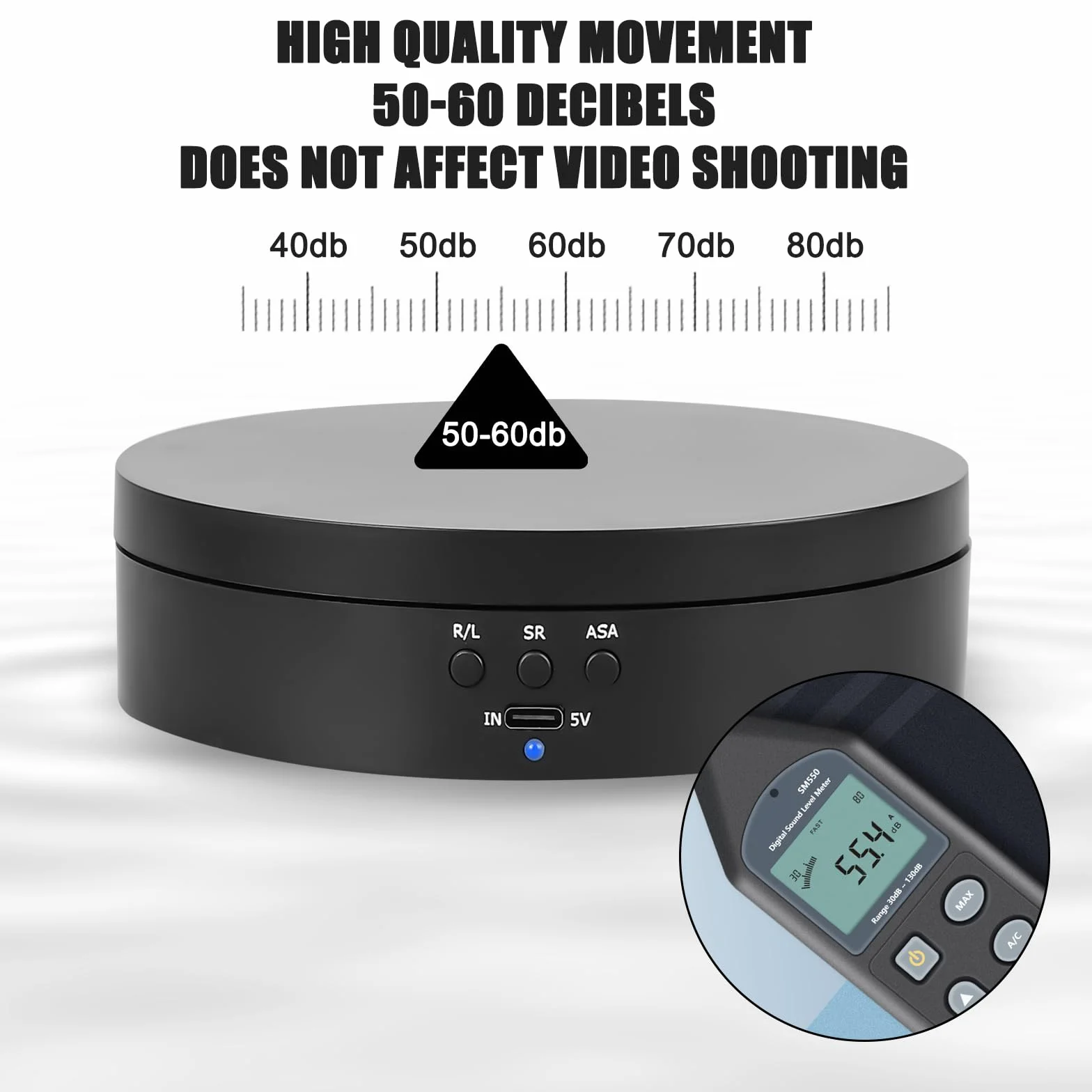 Elettrico: supporto per display girevole da 13,8 cm per fotografia, piattaforma di rotazione automatica a 360°, 3 velocità, ricarica USB