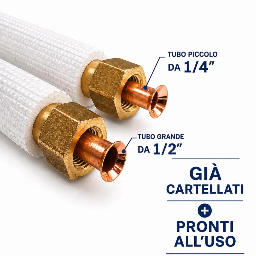 kit tubi rame CARTELLATI PRONTI per climatizzatore coppia da 1/4 e da 1/2 per gas Refrigerante Varie Misure (3 mt da 1/4 + 3 mt da 1/2)