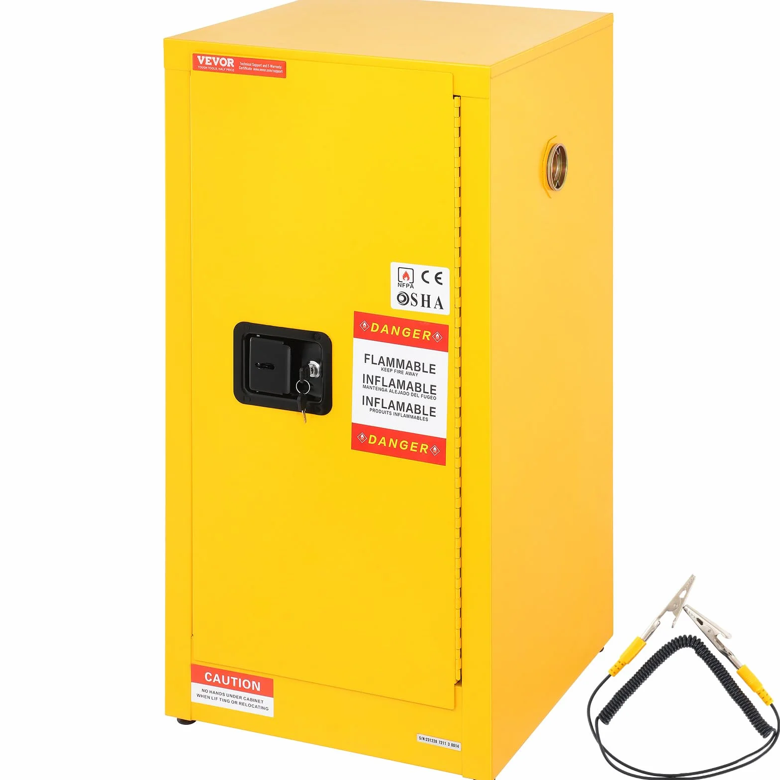 VEVOR Armadio di Sicurezza Infiammabili 16 Gal Acciaio Laminato Freddo 18,1x18,1x35,4 Pollici Antideflagrante 2 Ripiani Regolabili
