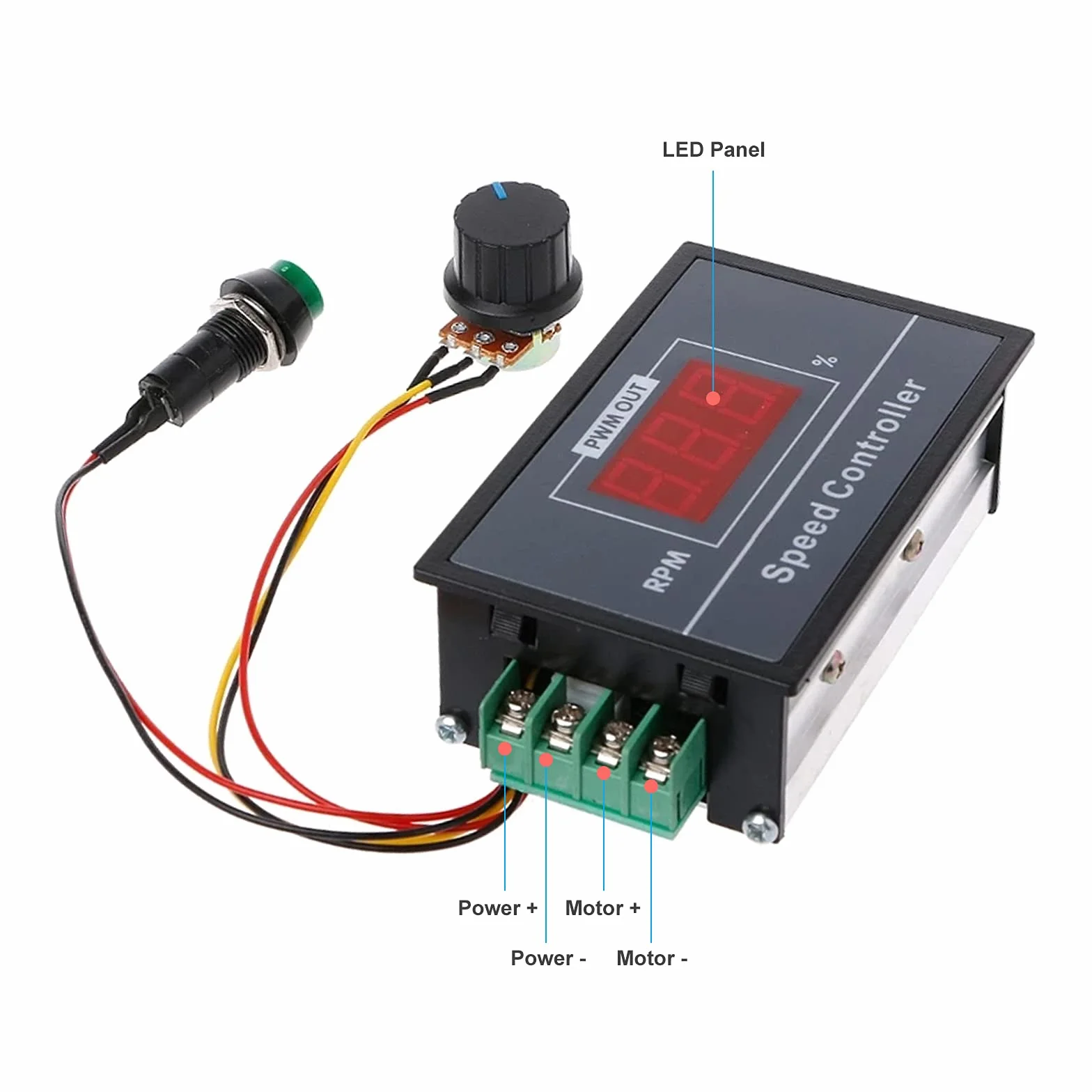 RUIZHI Regolatore di Velocità del Motore CC DC 6-60V 12V 24V 36V 48V 30A, Regolatore del Regolatore Continuo a Velocità Variabile, Regolatore di Tensione del Motore con Interruttore Start Stop