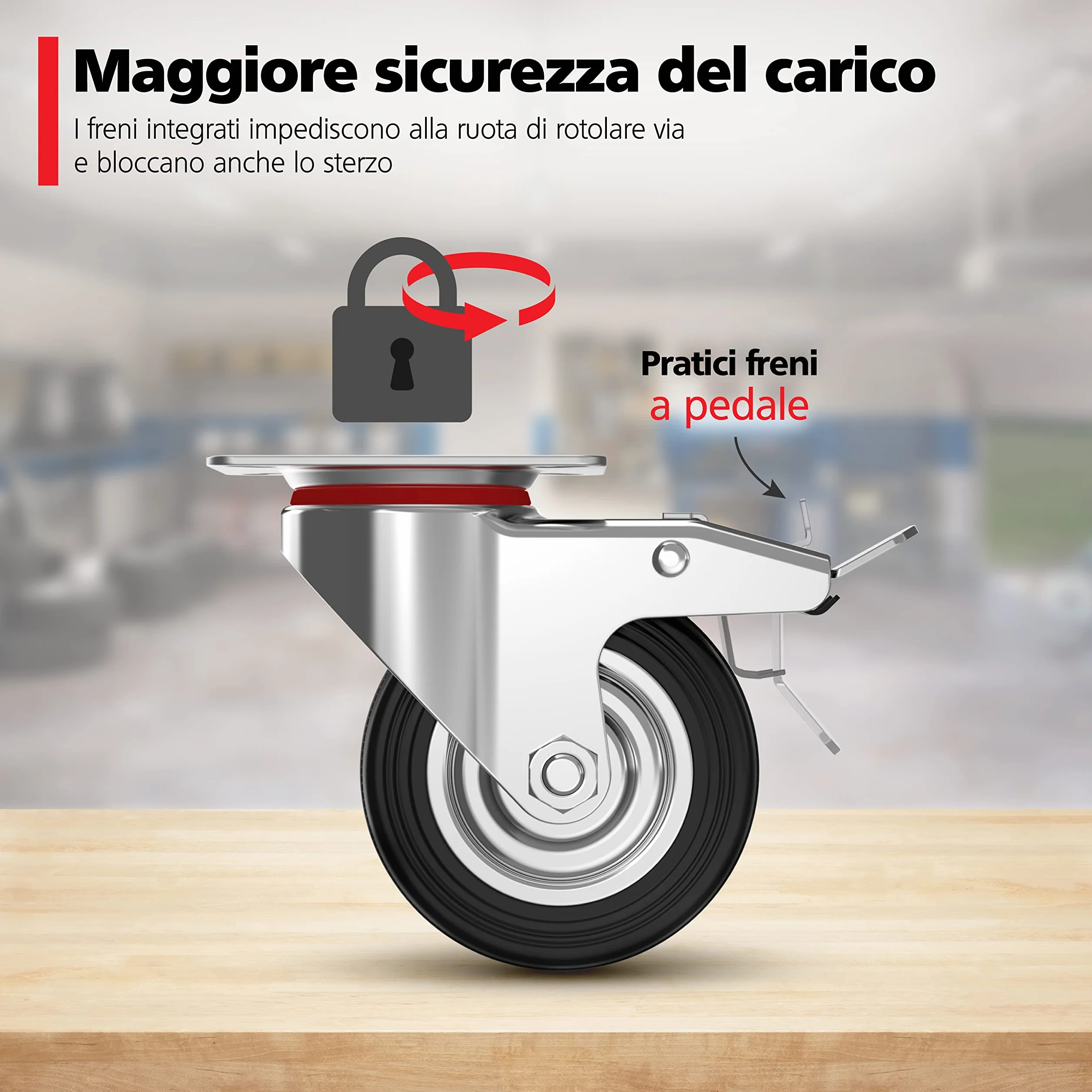 RAVN HAMAN Set da 4 Ruote per carichi pesanti 75 mm - Ruote pivontanti per mobili con freno fino a 50 kg per ruota - Ruote girevoli per uso interno ed esterno - Rotelle piroettanti