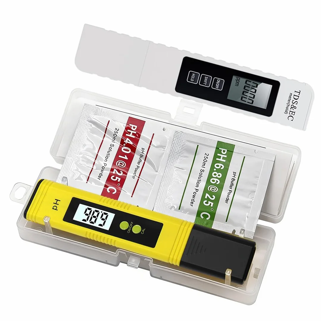 Kit Test Qualità Acqua 2 Pezzi Misuratore PH TDS EC e Temperatura Digitale Professionale per Piscina Acqua Potabile Acquario Idroponica Sistema RO Piscine Taratura Automatica