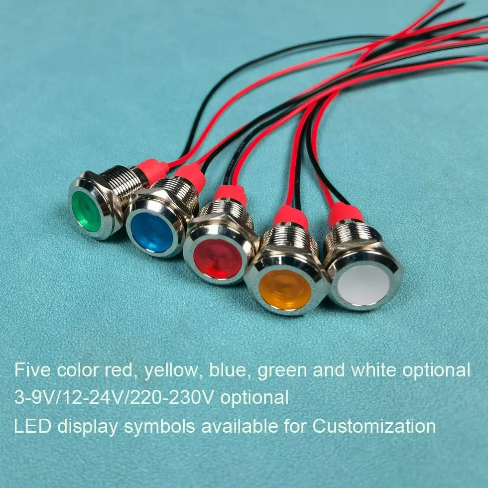 GUUZI 12mm 4pezzi 12-24V LED Indicatore luminoso Impermeabile Segnale luminoso Oannello Metallico indicatore LED Segnale luminoso Pannello Montaggio Testa Piatta con fili guscio argentato (blu)