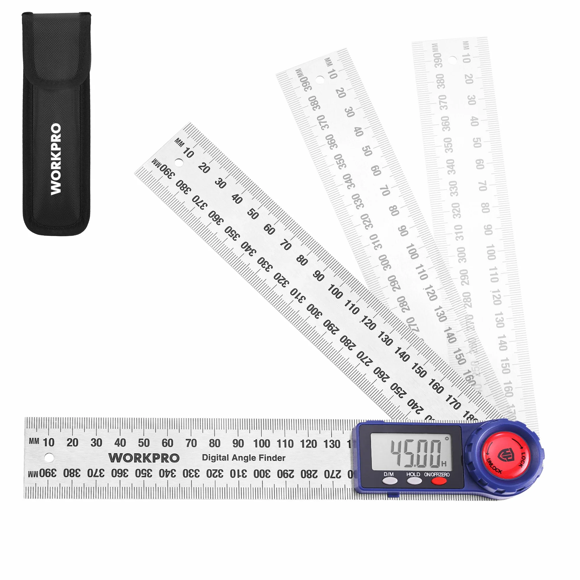 WORKPRO Goniometro Digitale 200 mm 2-in-1 con Righello in Acciaio Inossidabile, Misura Angolo 360° con Schermo LCD, Strumento di Precisione per Falegnameria, Taglio e Fai-da-te