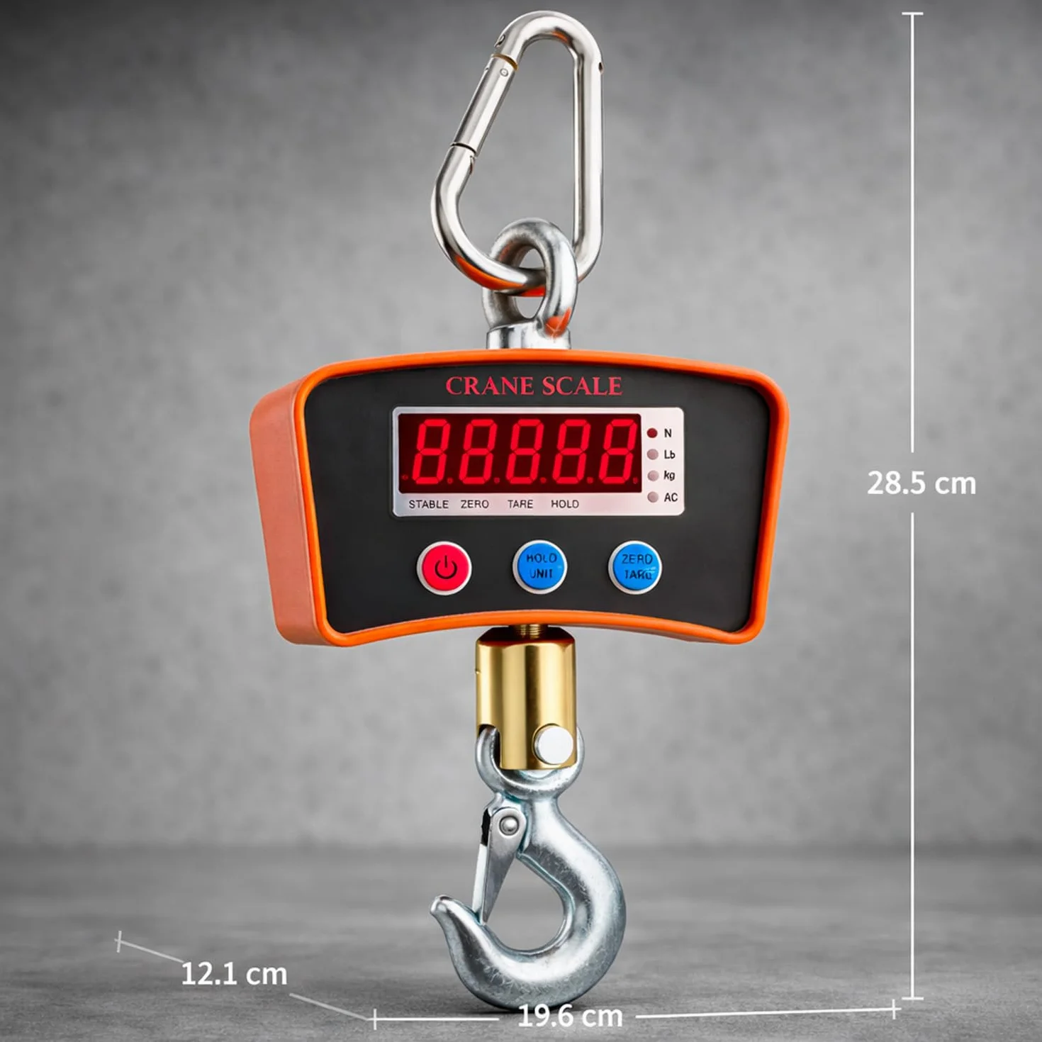 Bilancia Dinamometro Da Gru 1000 Kg Digitale Professionale Gancio Acciaio Inox Display LED Retroilluminato Batteria Ricaricabile