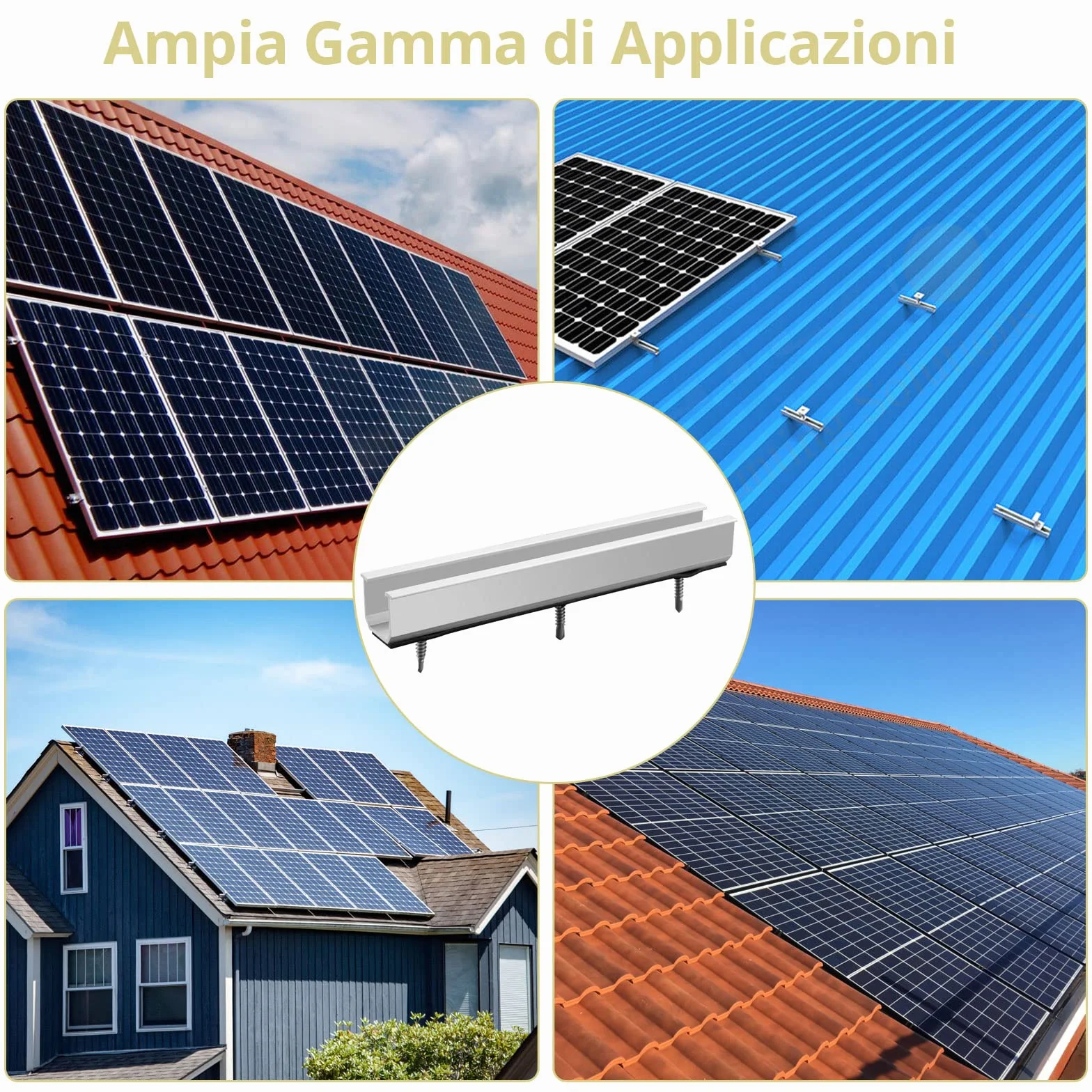 Anbte Set 6 Supporto per Pannello Solare 30mm/35mm Universali Pannelli Solari (Argento-Nessun Staffa, 200*25mm)