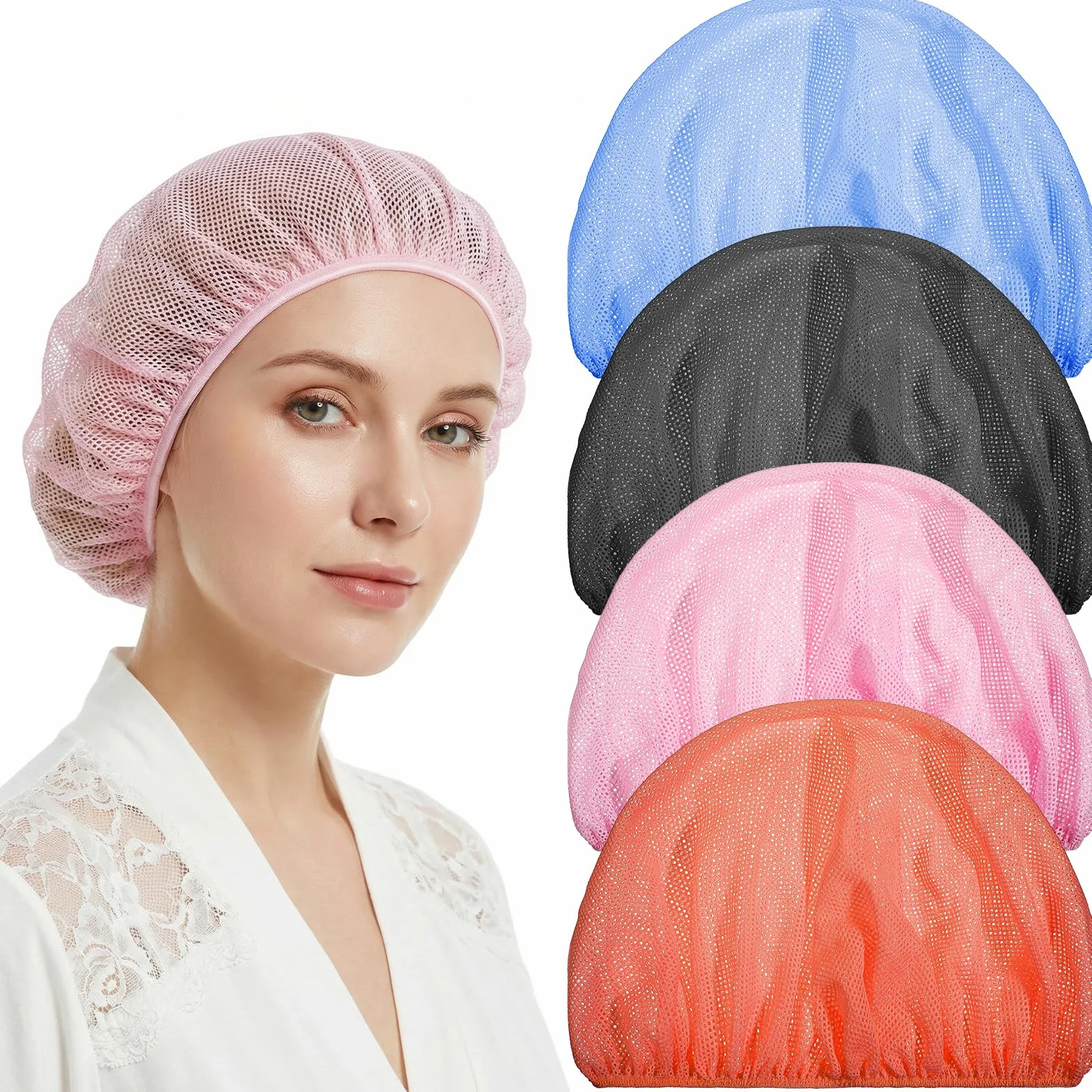 Tyqour 4 Retine per Capelli in Rete per Dormire, Cuffie Elastiche Colorate per Asciugare i Capelli (Multicolore)