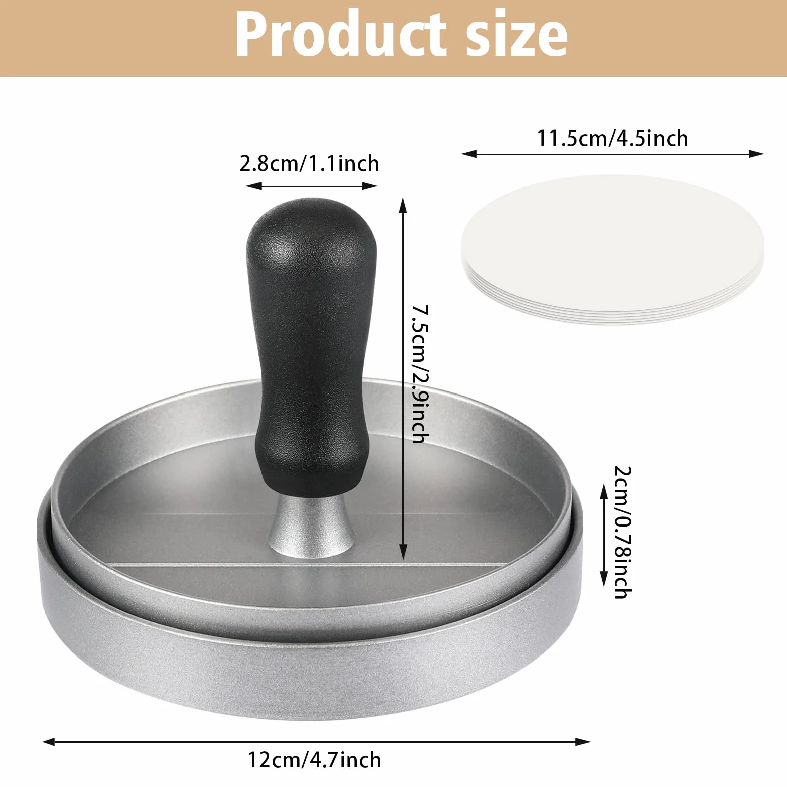 Burger Press e 100 carta oleata antiaderente per carne Patty Hamburger Maker per preparare hamburger tascabili ripieni da un quarto di libbra o grandi 1/3 di libbra, alluminio per barbecue