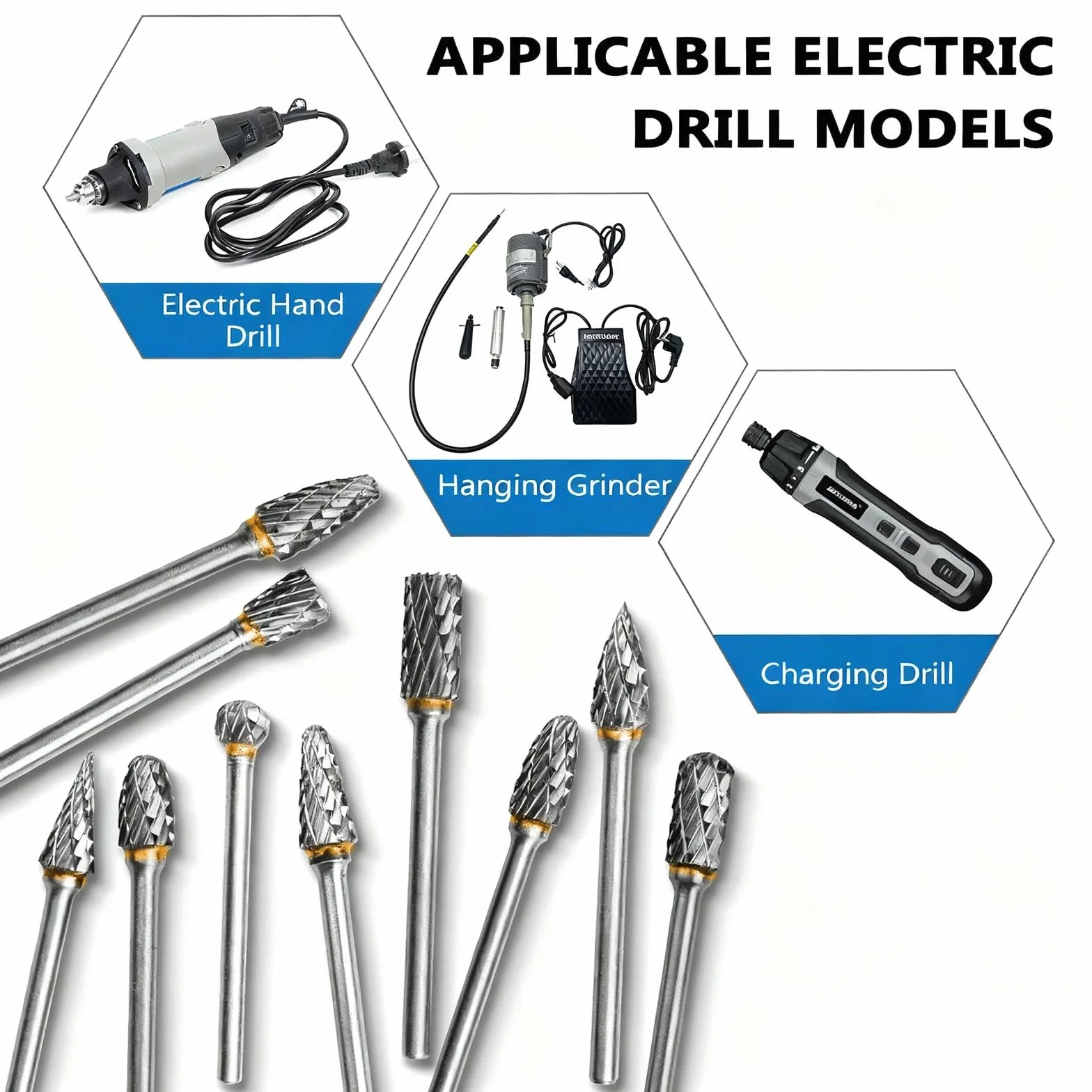 Set Di 10 Carburo Rotanti Con Gambo 1/8 Per Candela, Punte Raspe, Accessori Lime Metallo Legno Pietra Acciaio Rettifica Intaglio