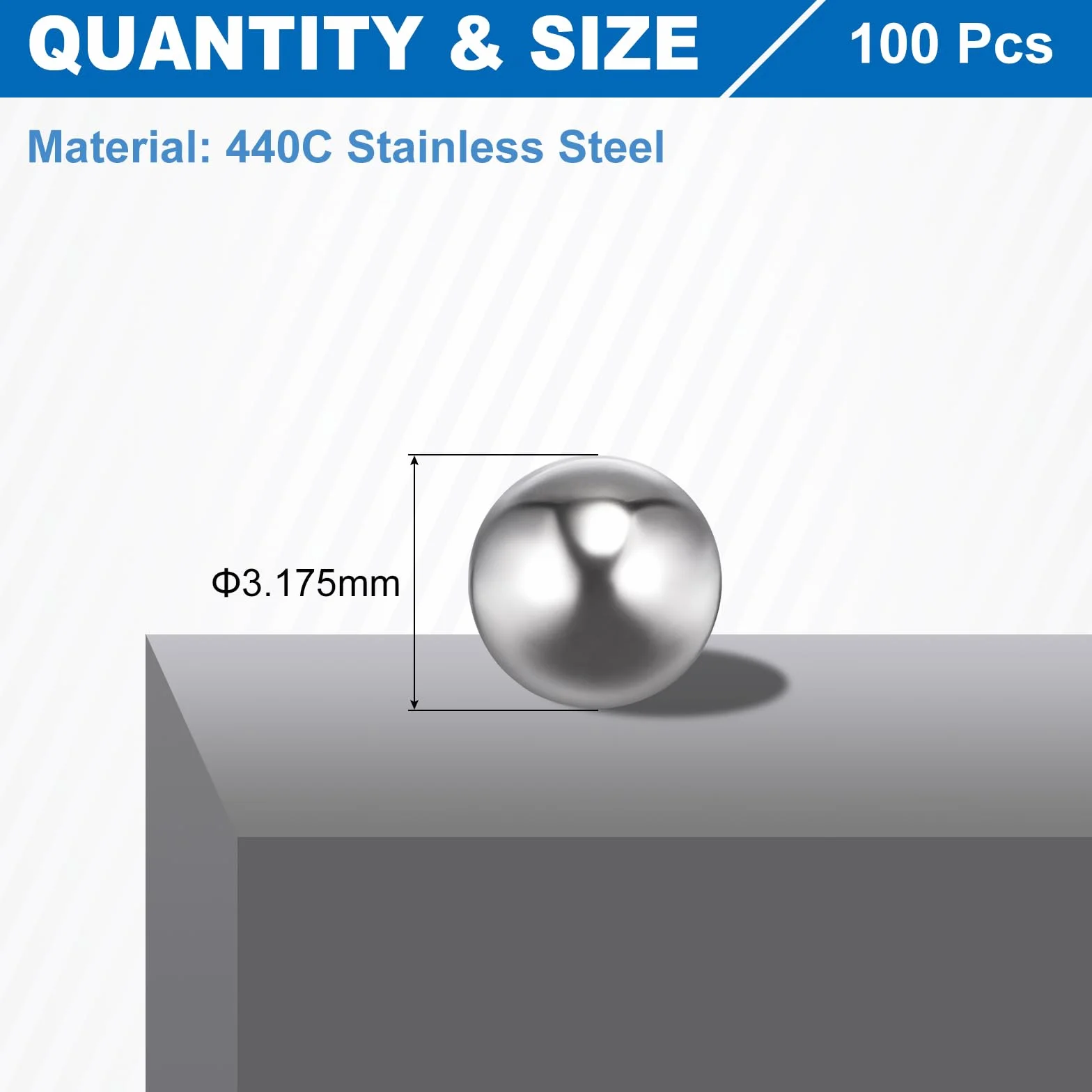 QUARKZMAN 3.175mm 1/8" Cuscinetti a Sfera 100pz 440c Acciaio Inossidabile G10 Sfere Precisione Sfere Metriche per Miscelazione per Cuscinetti Biciclette Rotelle Cassetti Guide