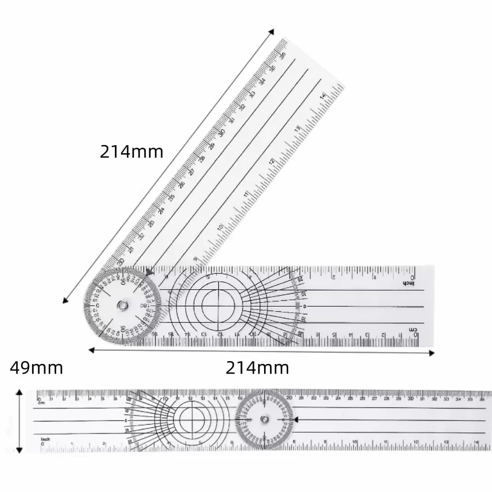 2 goniometri cinematografici in PVC girevoli a 360°, goniometro multifunzione per il rilevamento quotidiano e la cartografia e il righello della colonna vertebrale