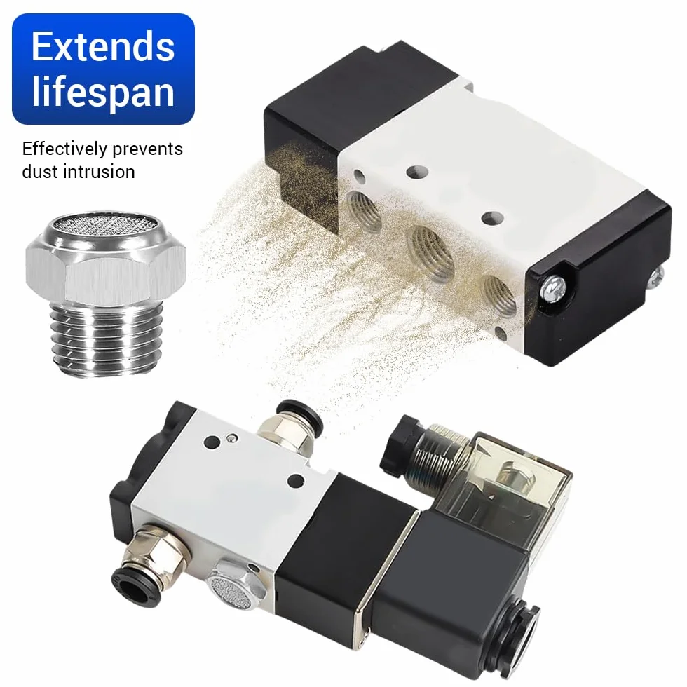 Silenziatori pneumatici PT 1/2" in acciaio inox 304 per compressori, 3 pezzi