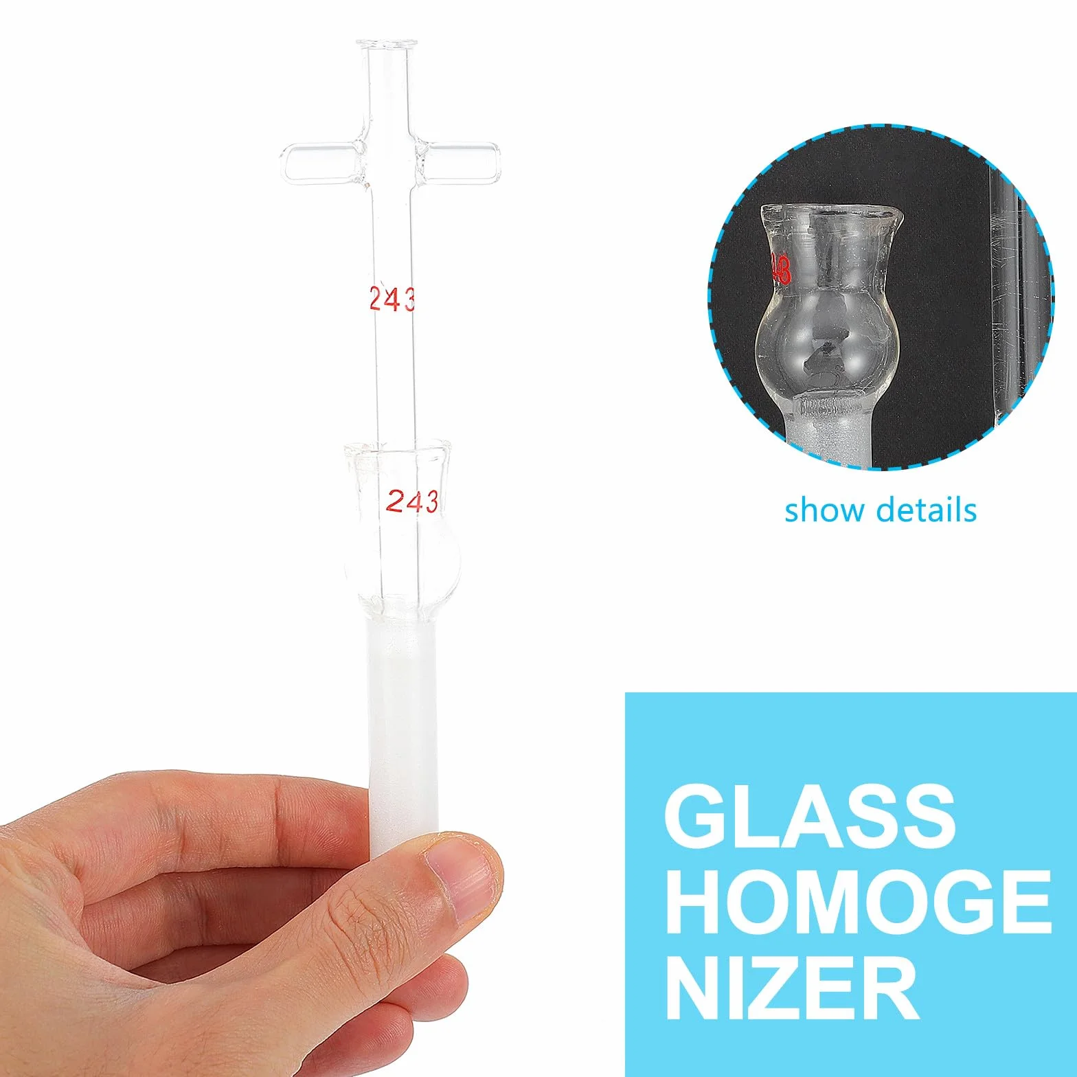UKCOCO Omogeneizzatore per Tessuti Cellulari in Vetro da 2ml, Pestello in Vetro Resistente ad Alte Temperature, Accessorio per Vetreria da Laboratorio, Strumento Professionale