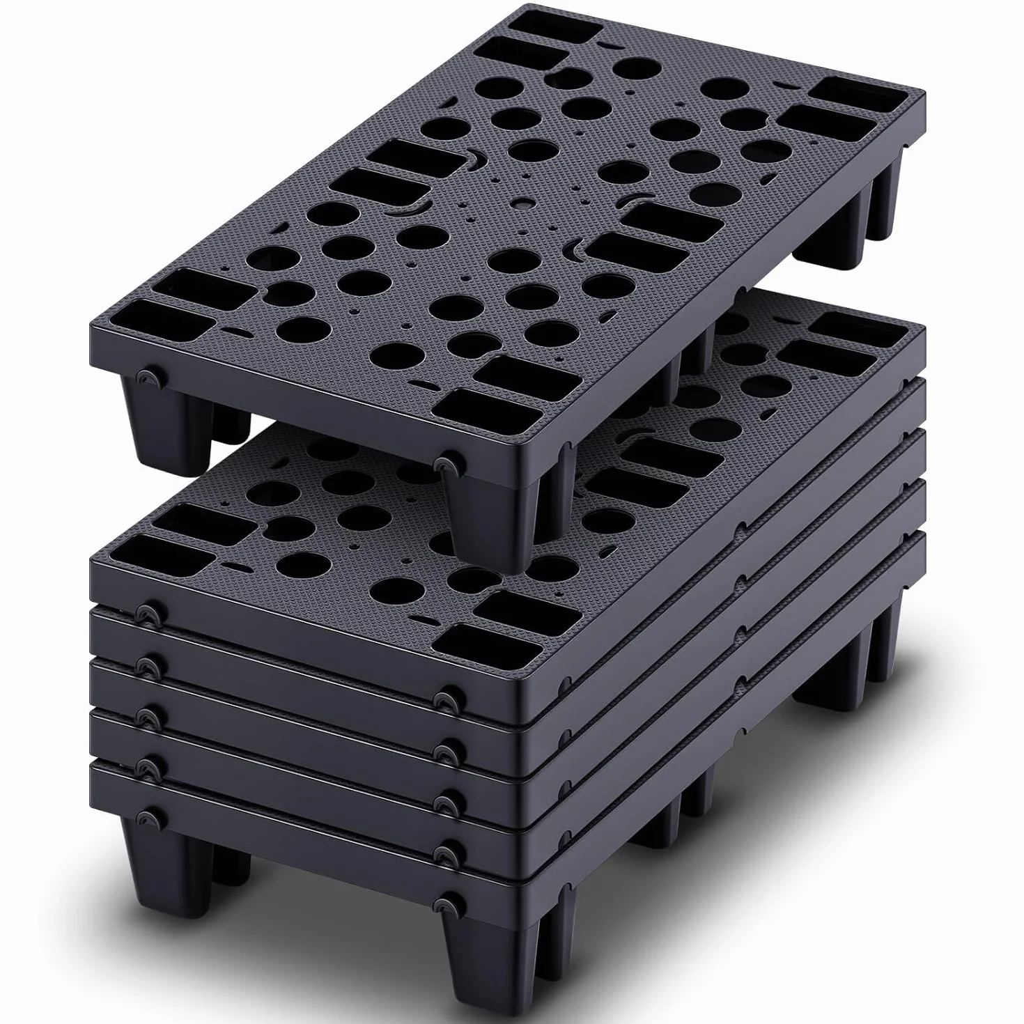 6 pezzi Pallet in plastica, Bancale Pallet impilabile resistente all'umidità con griglie traspiranti per supermercati, garage e magazzini, 50x30x10 cm