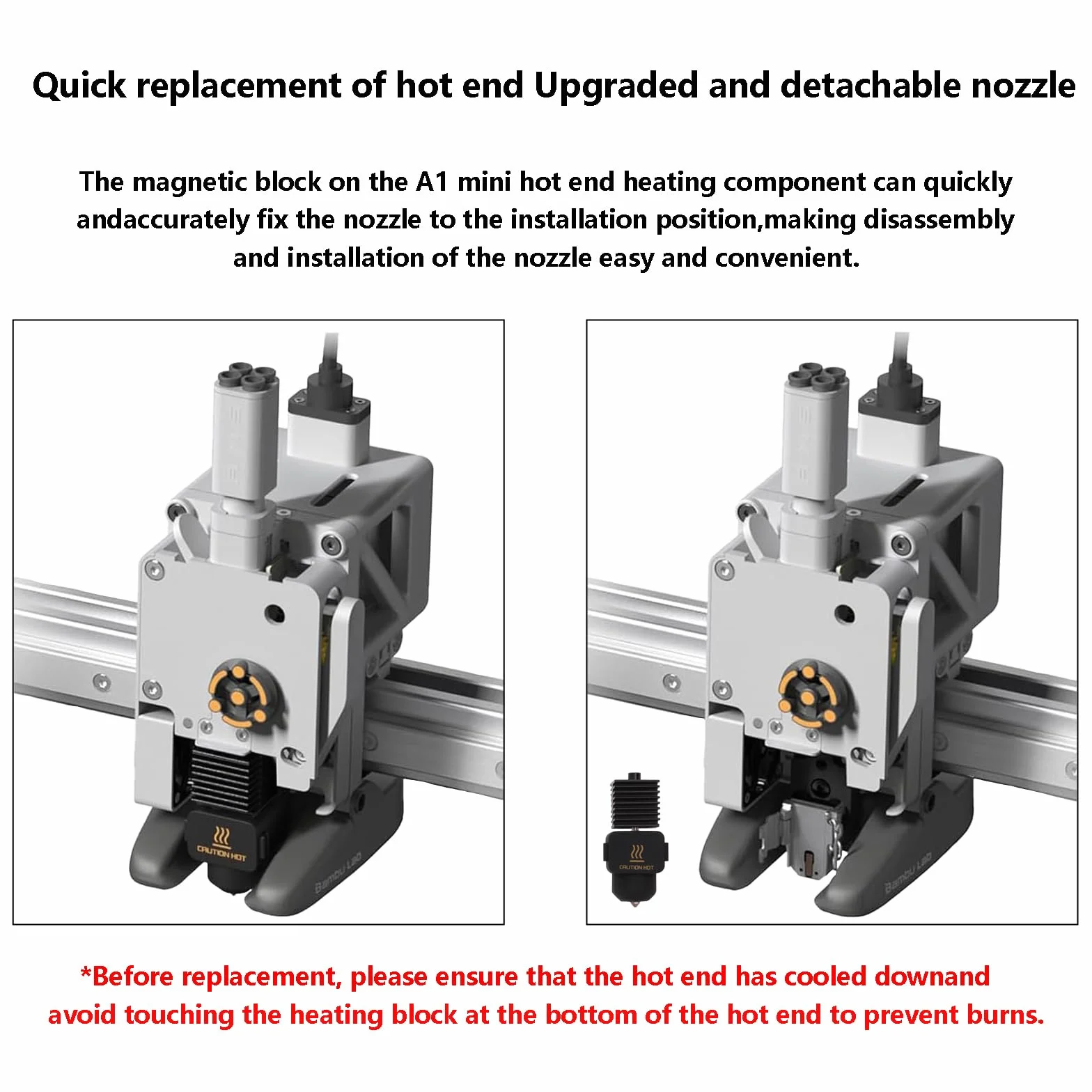 Kit di aggiornamento Hotend A1 Mini per stampante 3D, blocco calore con ugello acciaio 0,4 mm e calzino silicone per Bambù Lab A1/A1 Mini