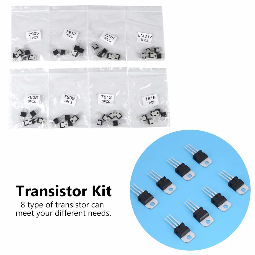 Kit di transistor JFET da 40 pezzi kit di IC per regolatori di tensione da 8 transistor di amplificazione a banda larga del segnale per regolatori di tensione 7805 7809 7905 LM317 con modalità di guad