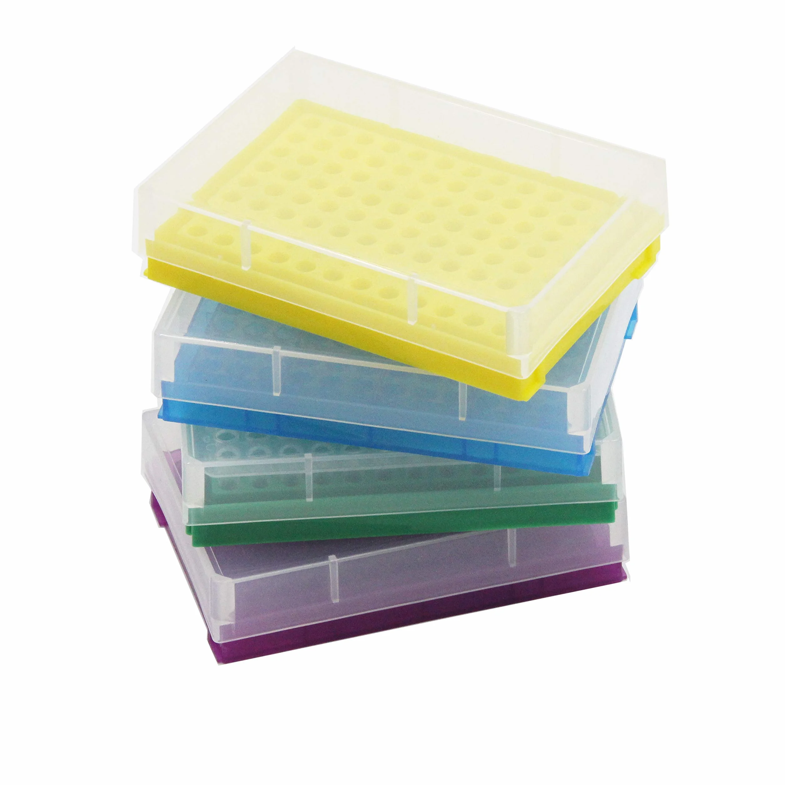 Rack per provette PCR per microtubi 0,2 ml, Matrice 8x12, Blu/Giallo/Viola/Verde