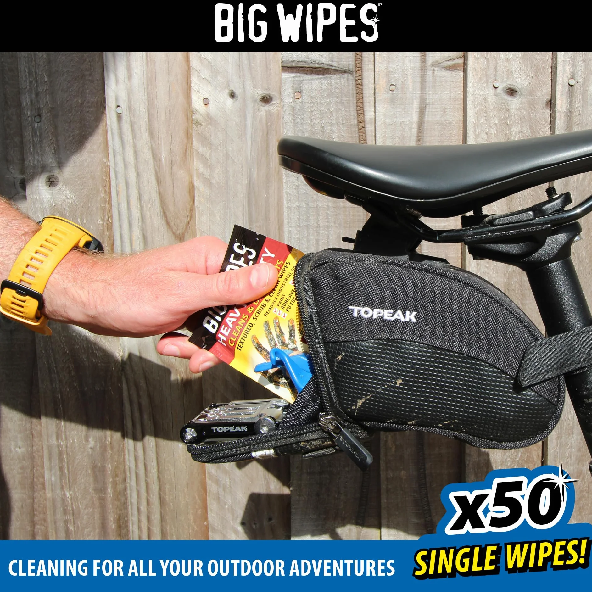 Big Wipes Heavy Duty Pro+ Salviette per le mani x50 bustine singole, rimuove vernice, olio, schiuma PU, adesivi, aloe vera, vitamina E, salviette professionali bifacciali