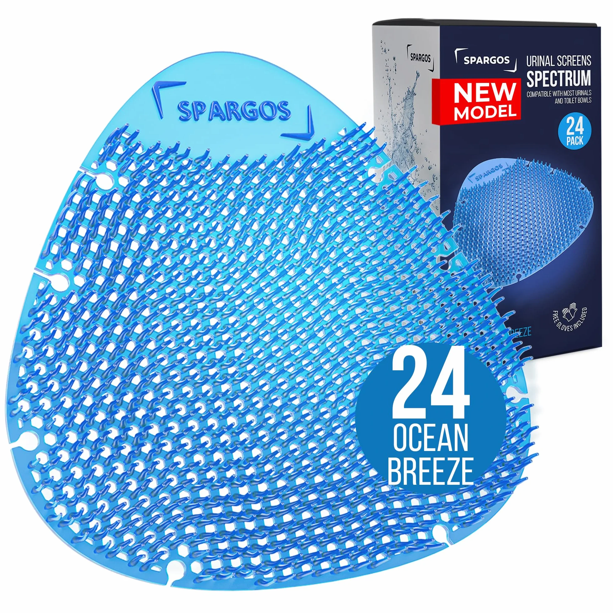 SPARGOS Urinal Screen Deodorizer 24 Pack - Urinal Cakes - Anti-Splash - Odor Protection for Toilets - Blue Spectrum Model