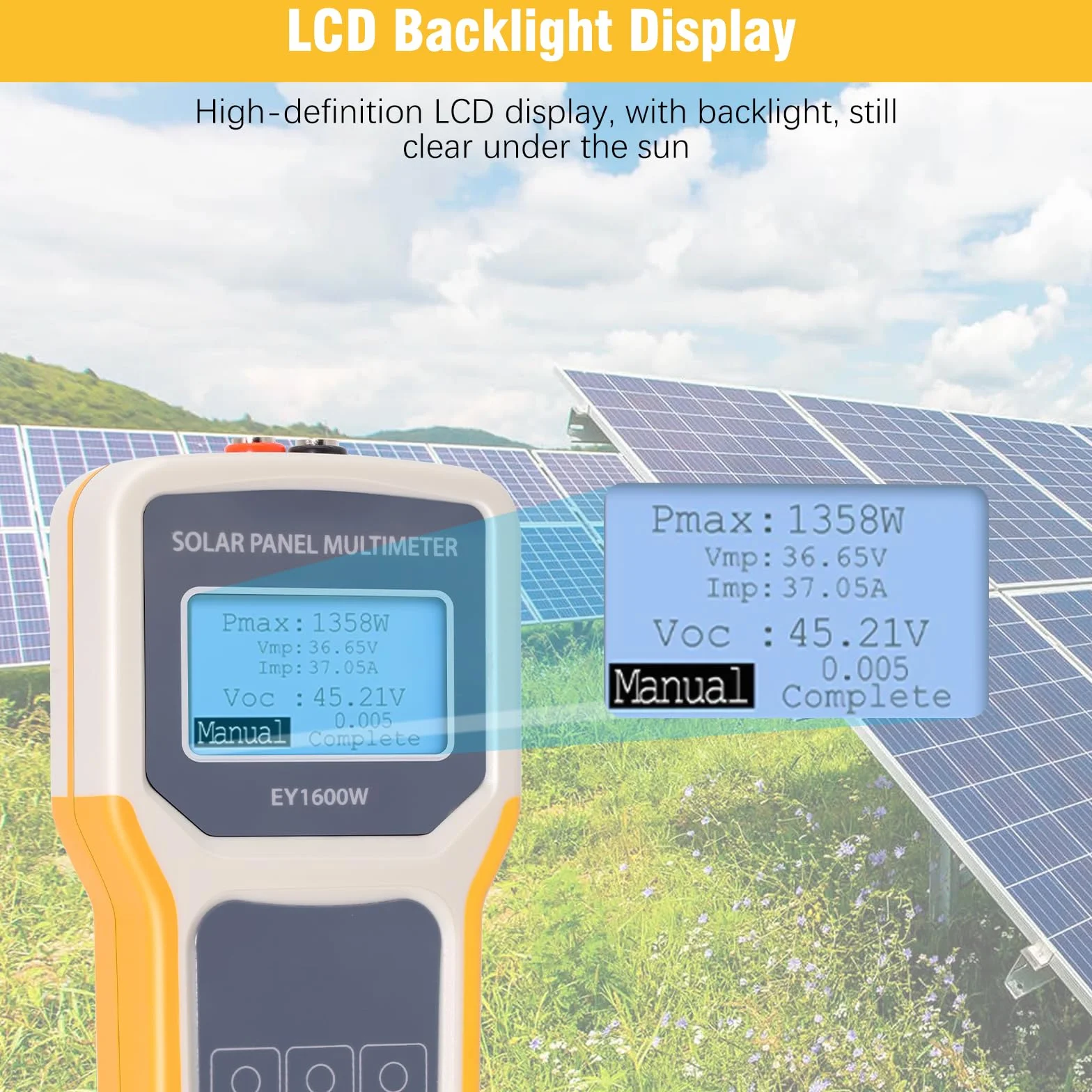Tester solare EY1600 W, installazione, misuratore tensione vuoto, rilevamento MPPT, display LCD