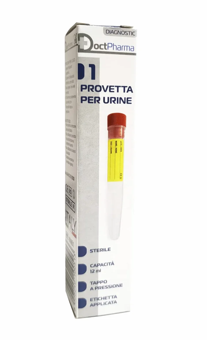 Provette Sterili per Analisi Urine 12ML con Etichetta, Fiale Graduate con Tappo a Pressione, KIT 2 PZ