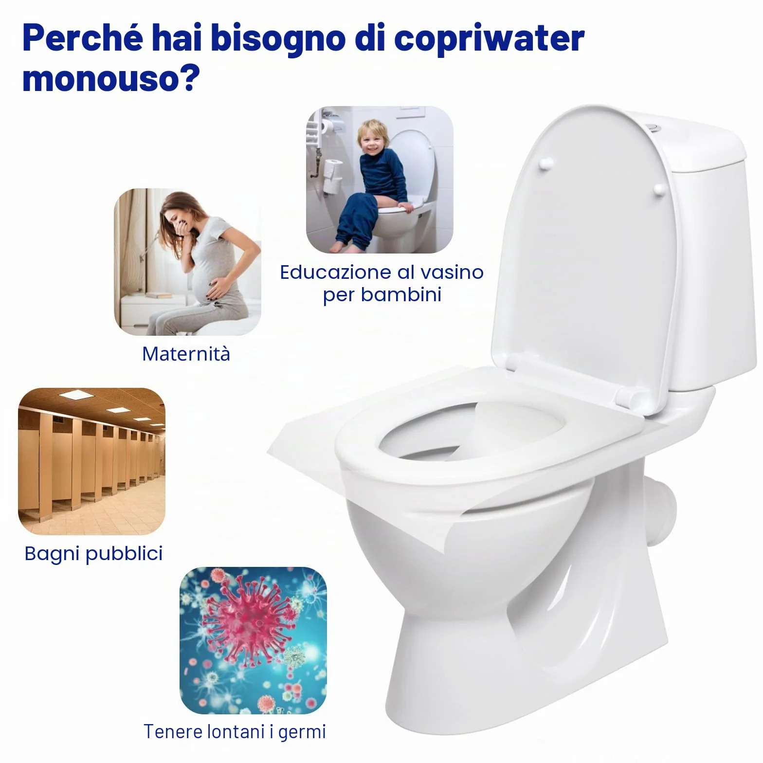 Copriwater USA e Getta Igienici Monouso 100 Pezzi, Copri Water WC Biodegradabili da Viaggio Antibatterico