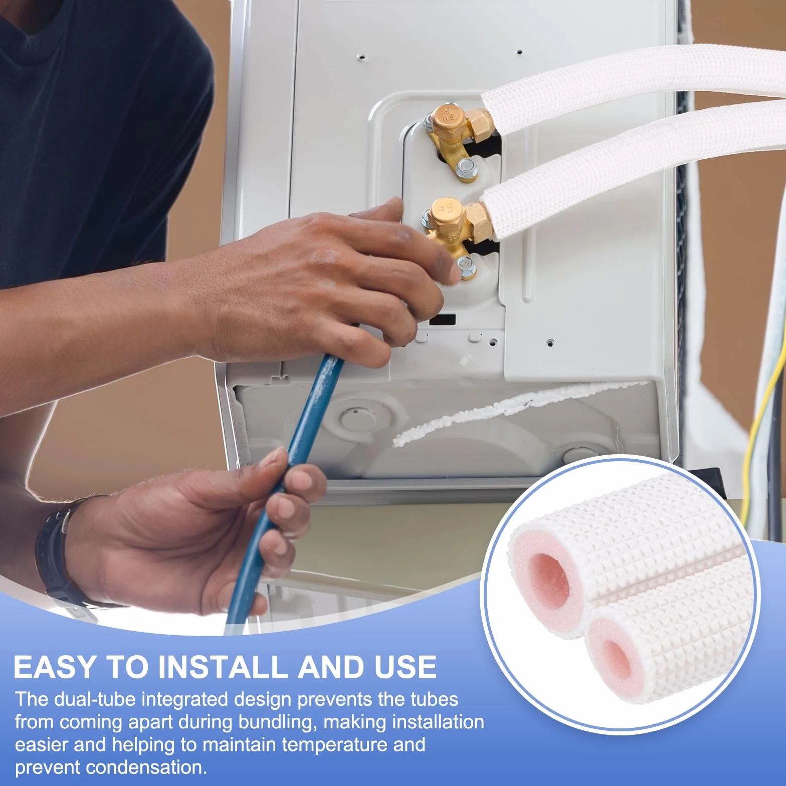 sourcing map Tubo isolante in schiuma per tubi HVAC, diametro interno 0,95 cm, diametro interno 1,5 m, per conservazione del calore, per aria condizionata, set di tubi dell'acqua in rame, bianco/rosa