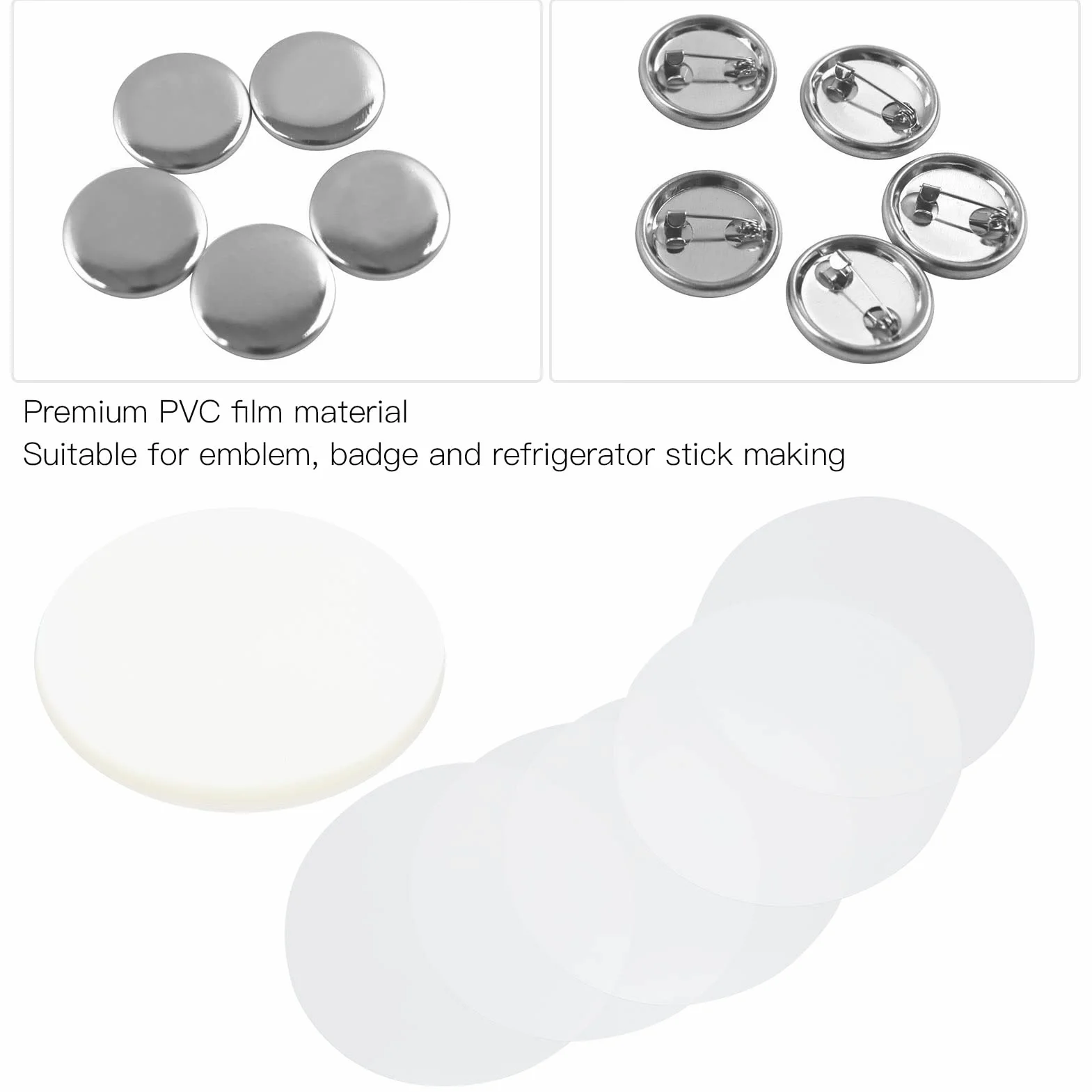 SEAFRONT 100Pcs Badge Film PVC Materiale Trasparente Circle Badge Pellicola Protettiva per Button Maker Fai da Te (58 MM)